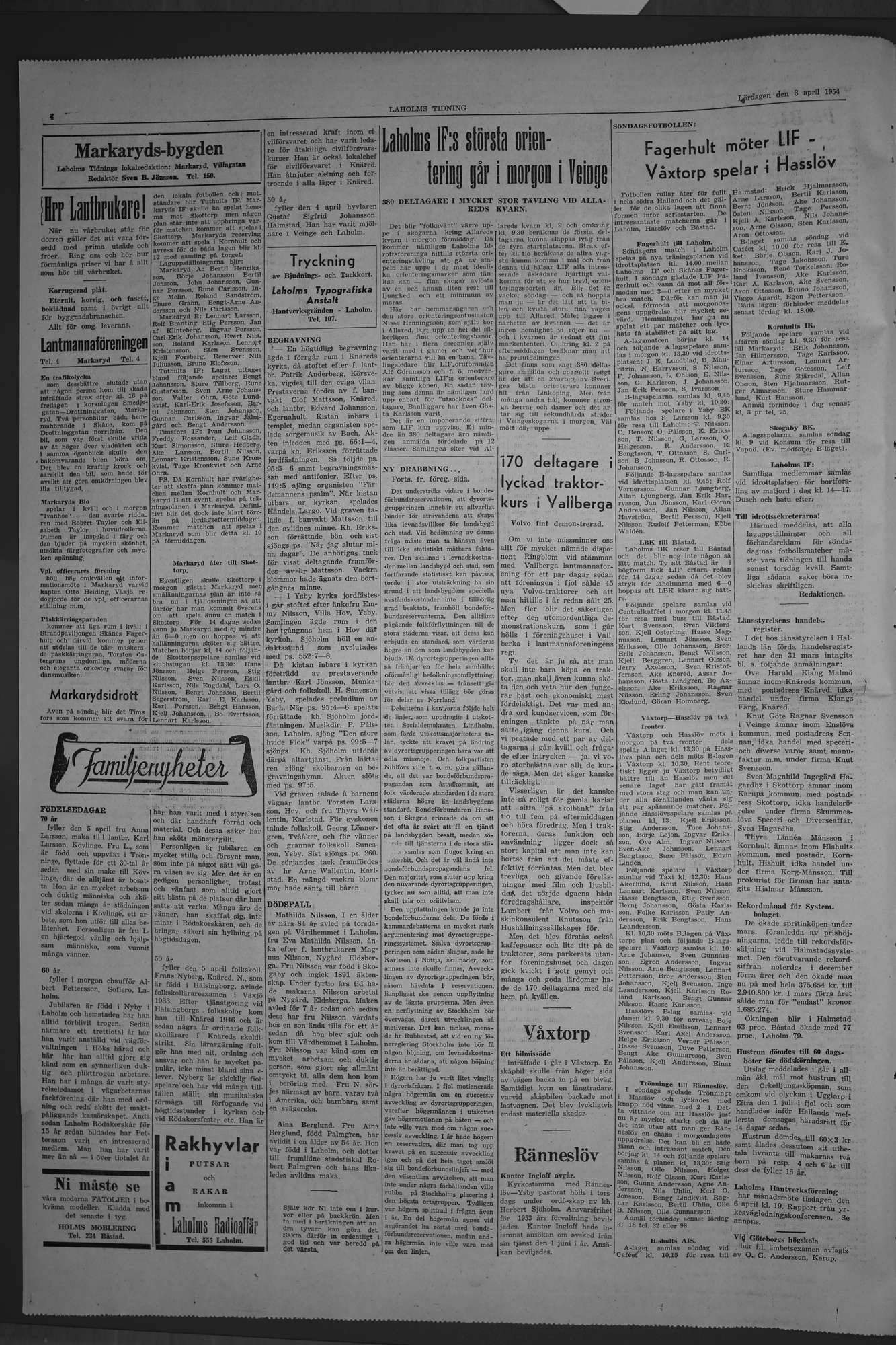 Laholms Tidning Lördag 3 april 1954, sida 4