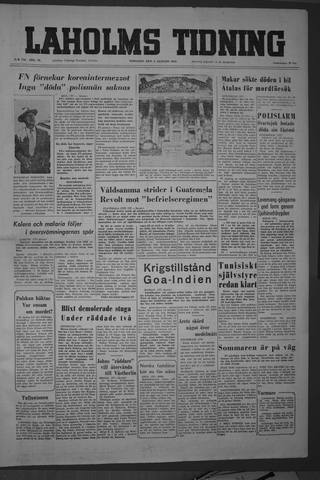 Förstasidan, Tisdag 3 augusti 1954