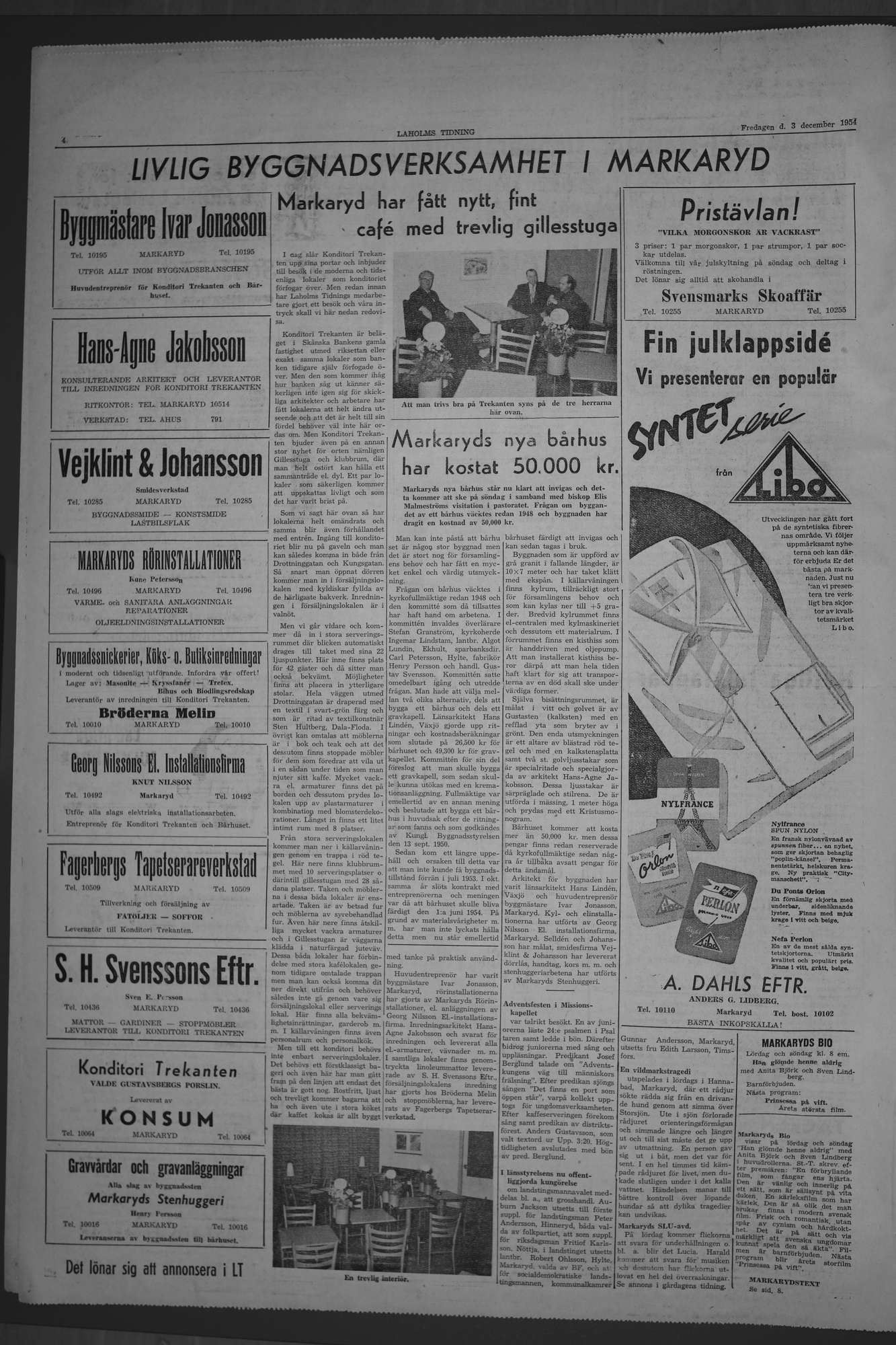 Laholms Tidning Fredag 3 december 1954, sida 4