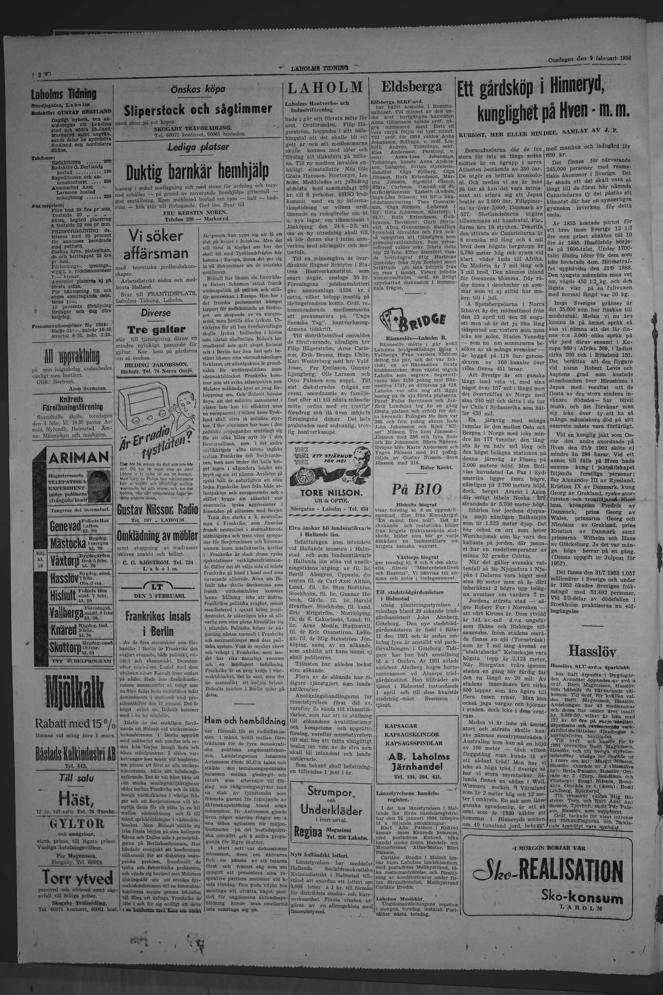 Laholms Tidning Onsdag 3 februari 1954, sida 2