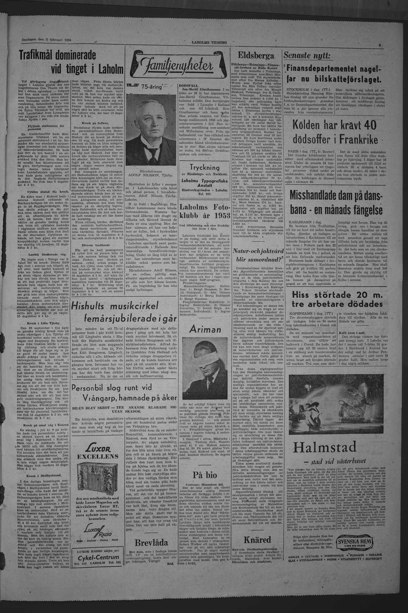 Laholms Tidning Onsdag 3 februari 1954, sida 3
