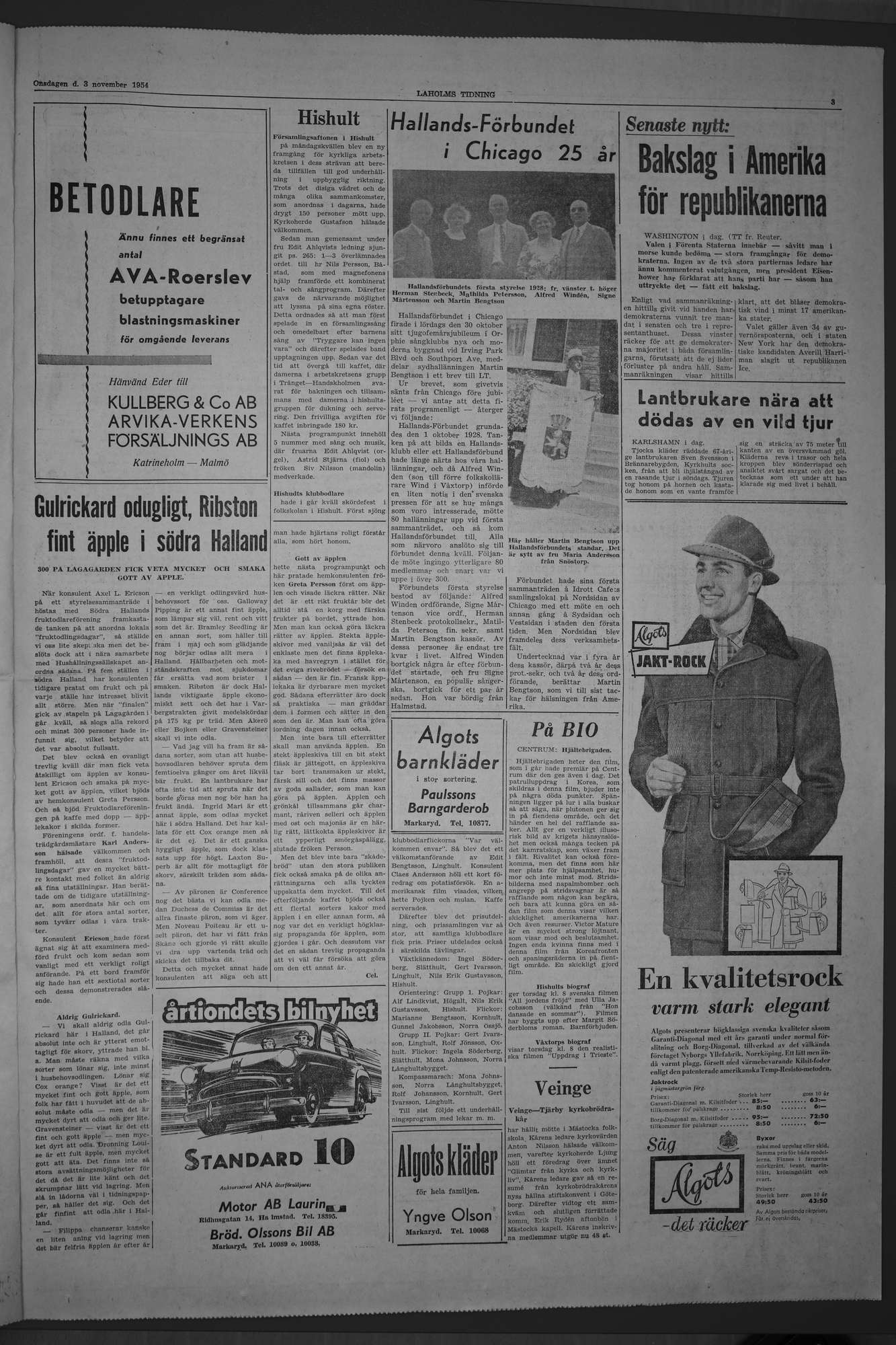 Laholms Tidning Onsdag 3 november 1954, sida 3
