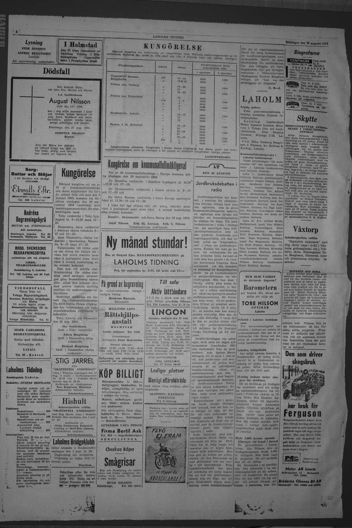 Laholms Tidning Måndag 30 augusti 1954, sida 2