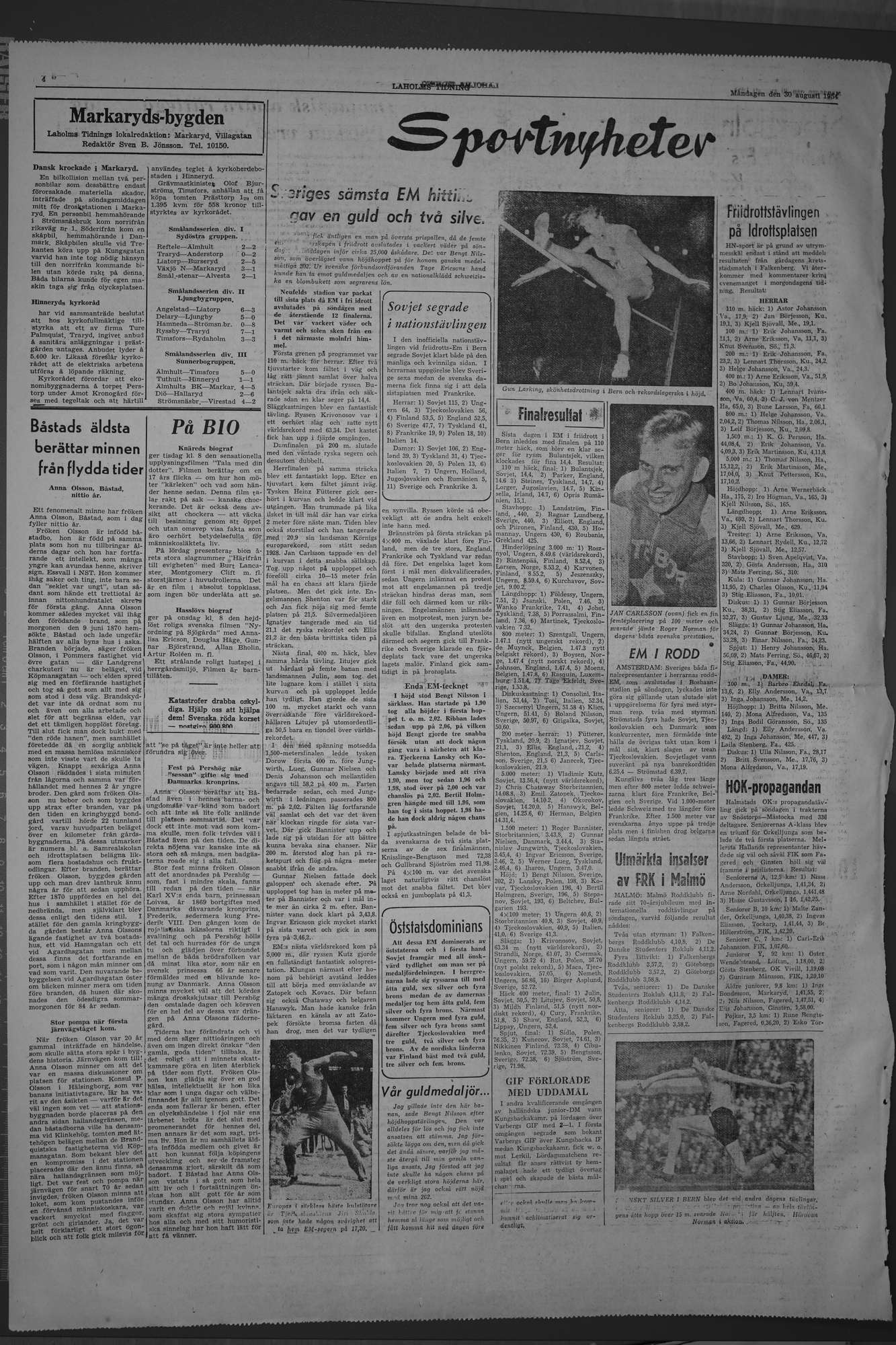 Laholms Tidning Måndag 30 augusti 1954, sida 4