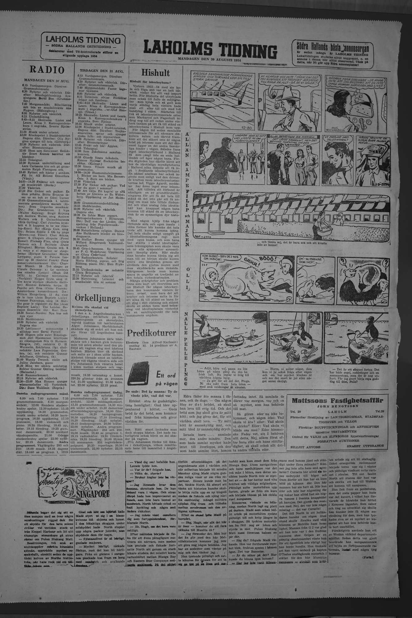 Laholms Tidning Måndag 30 augusti 1954, sida 8