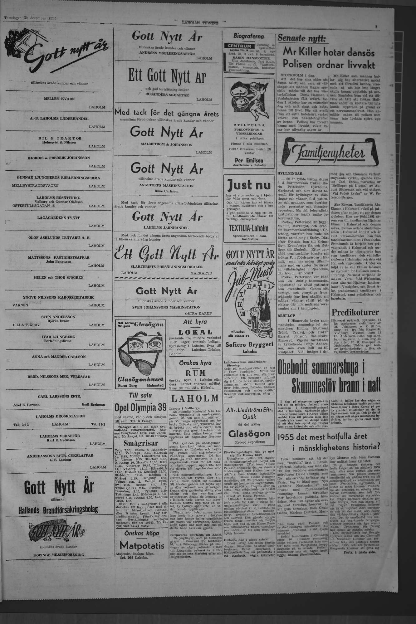 Laholms Tidning Torsdag 30 december 1954, sida 3