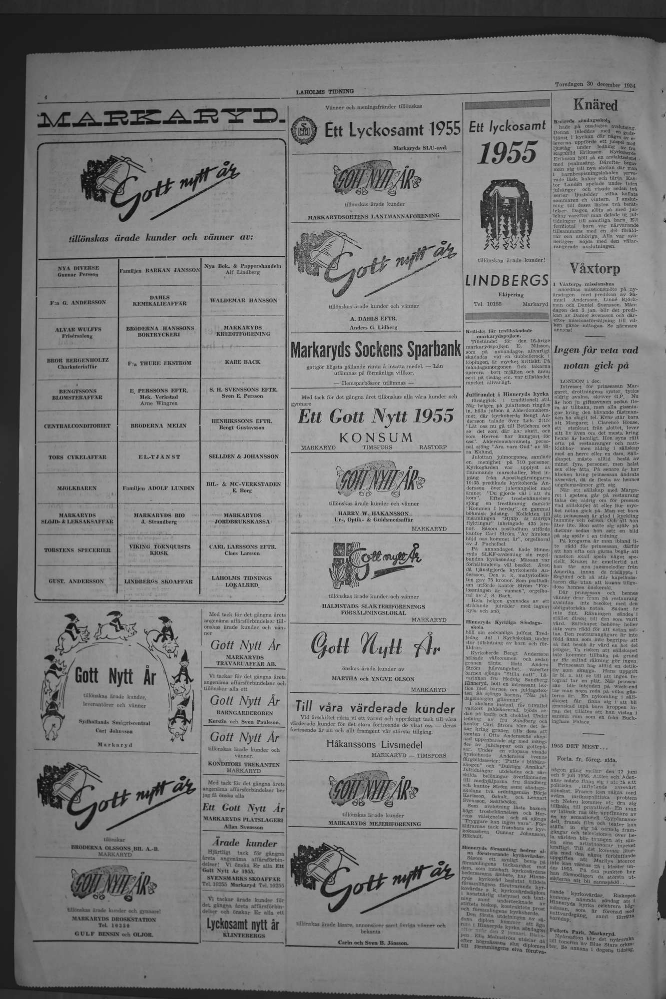 Laholms Tidning Torsdag 30 december 1954, sida 4