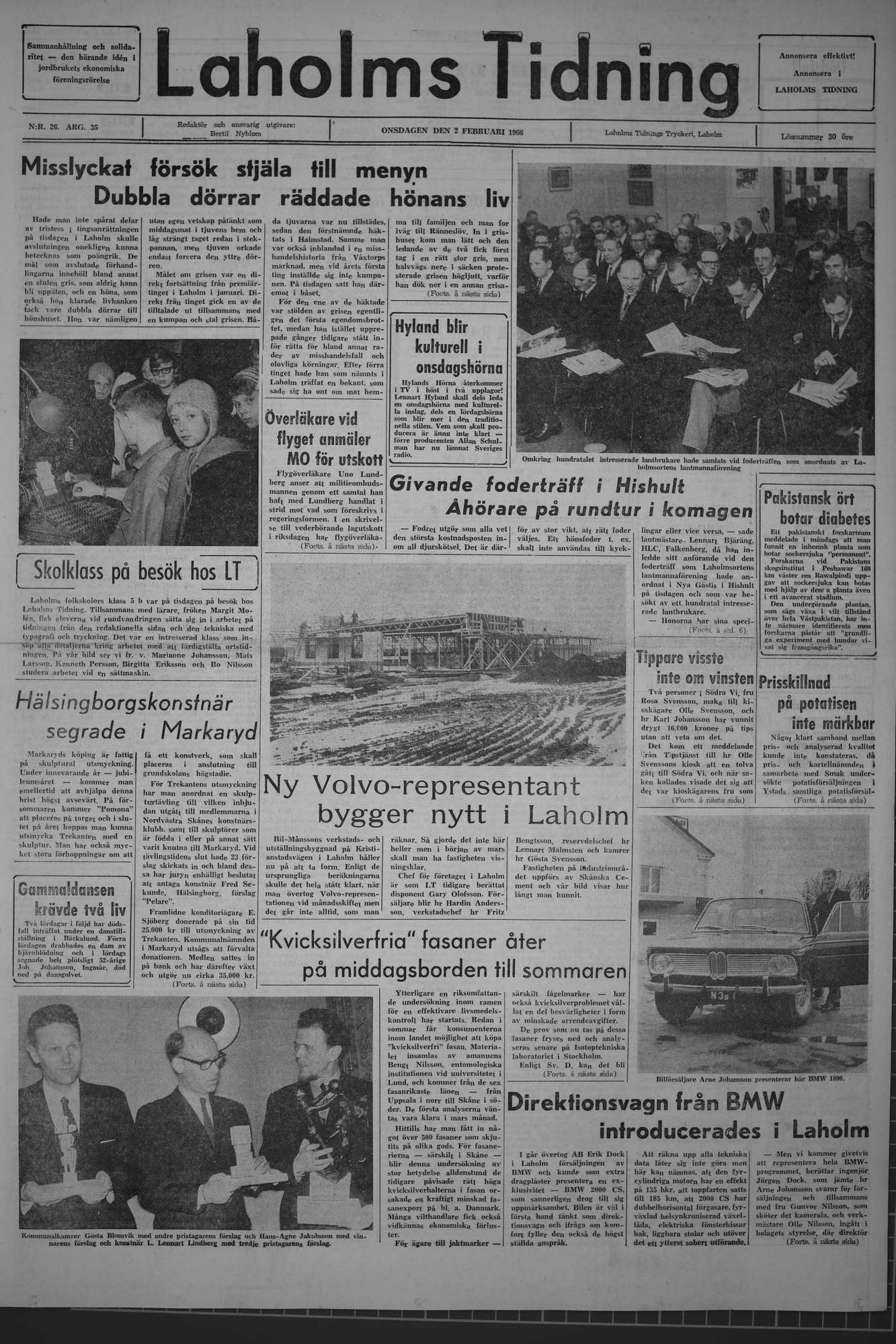 Laholms Tidning Onsdag 2 februari 1966, sida 1