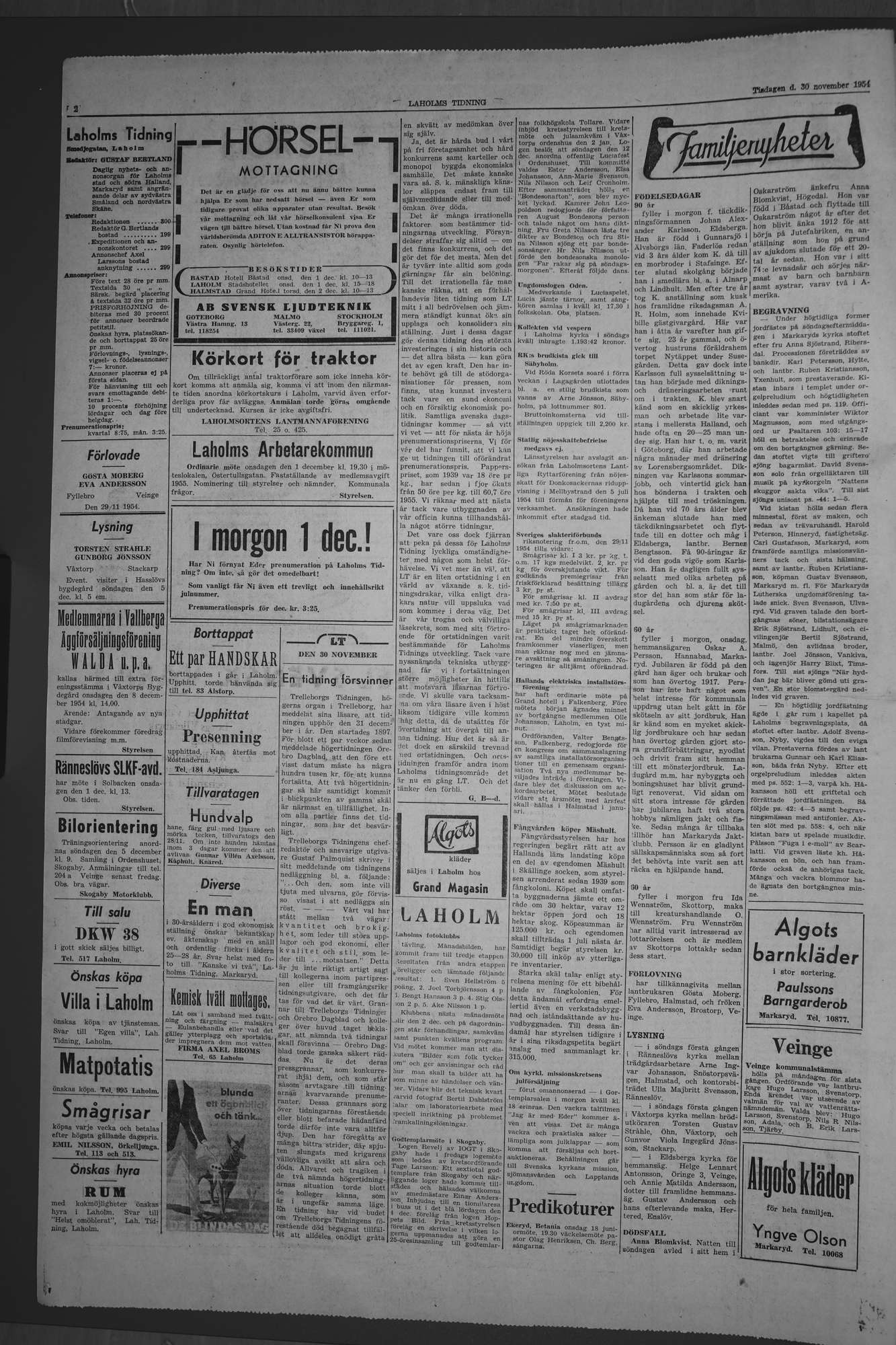 Laholms Tidning Tisdag 30 november 1954, sida 2