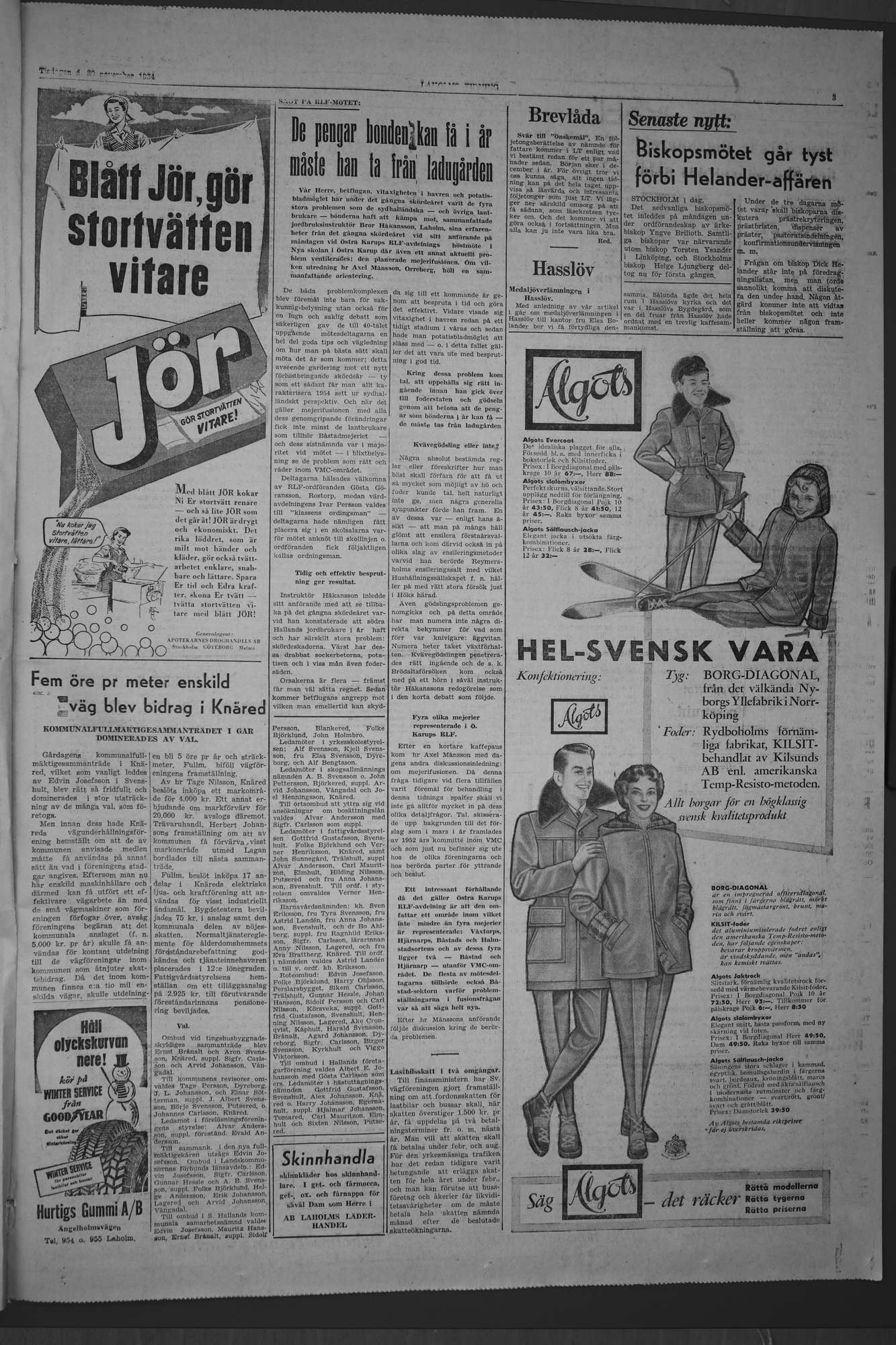 Laholms Tidning Tisdag 30 november 1954, sida 3