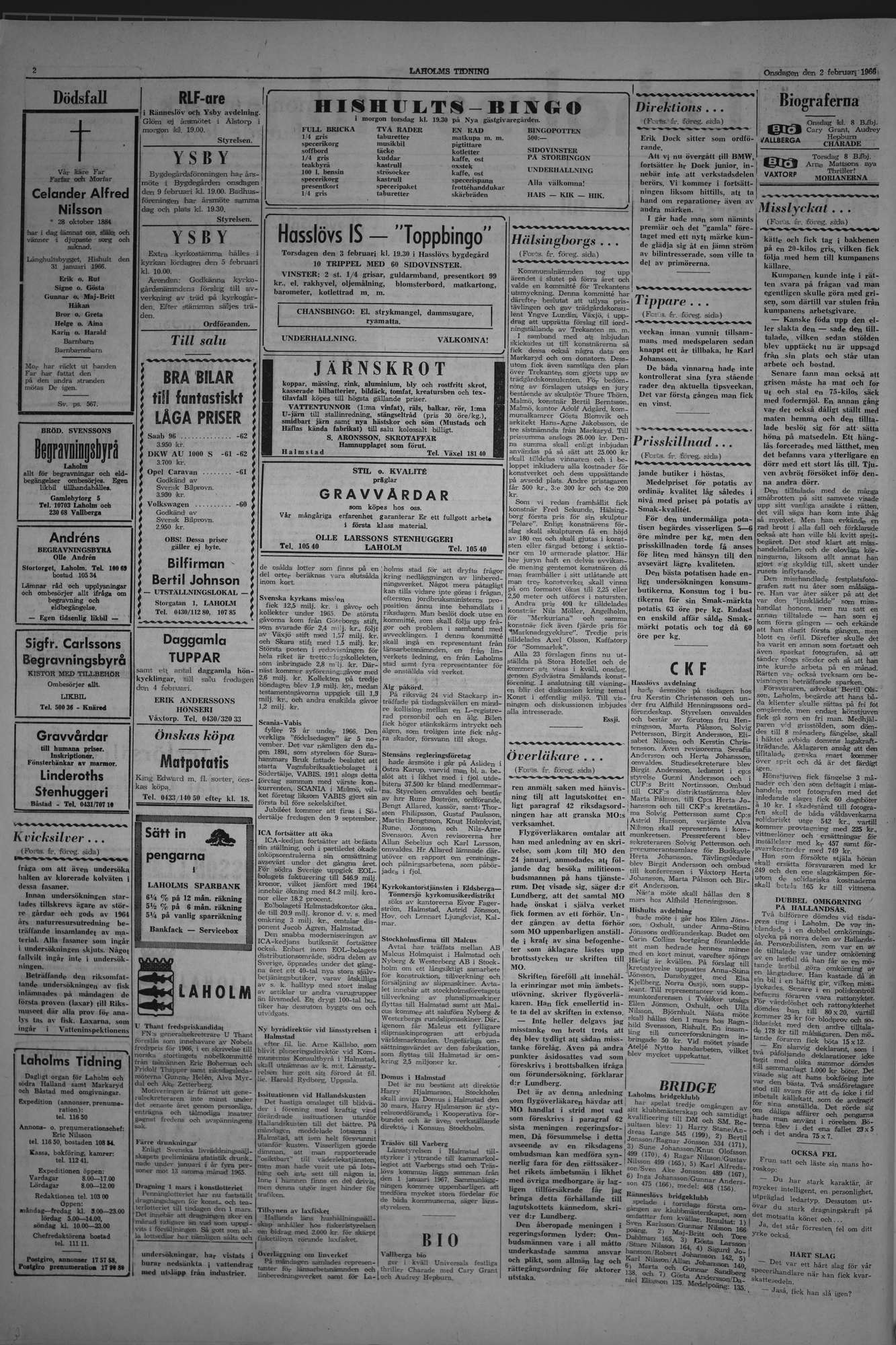 Laholms Tidning Onsdag 2 februari 1966, sida 2