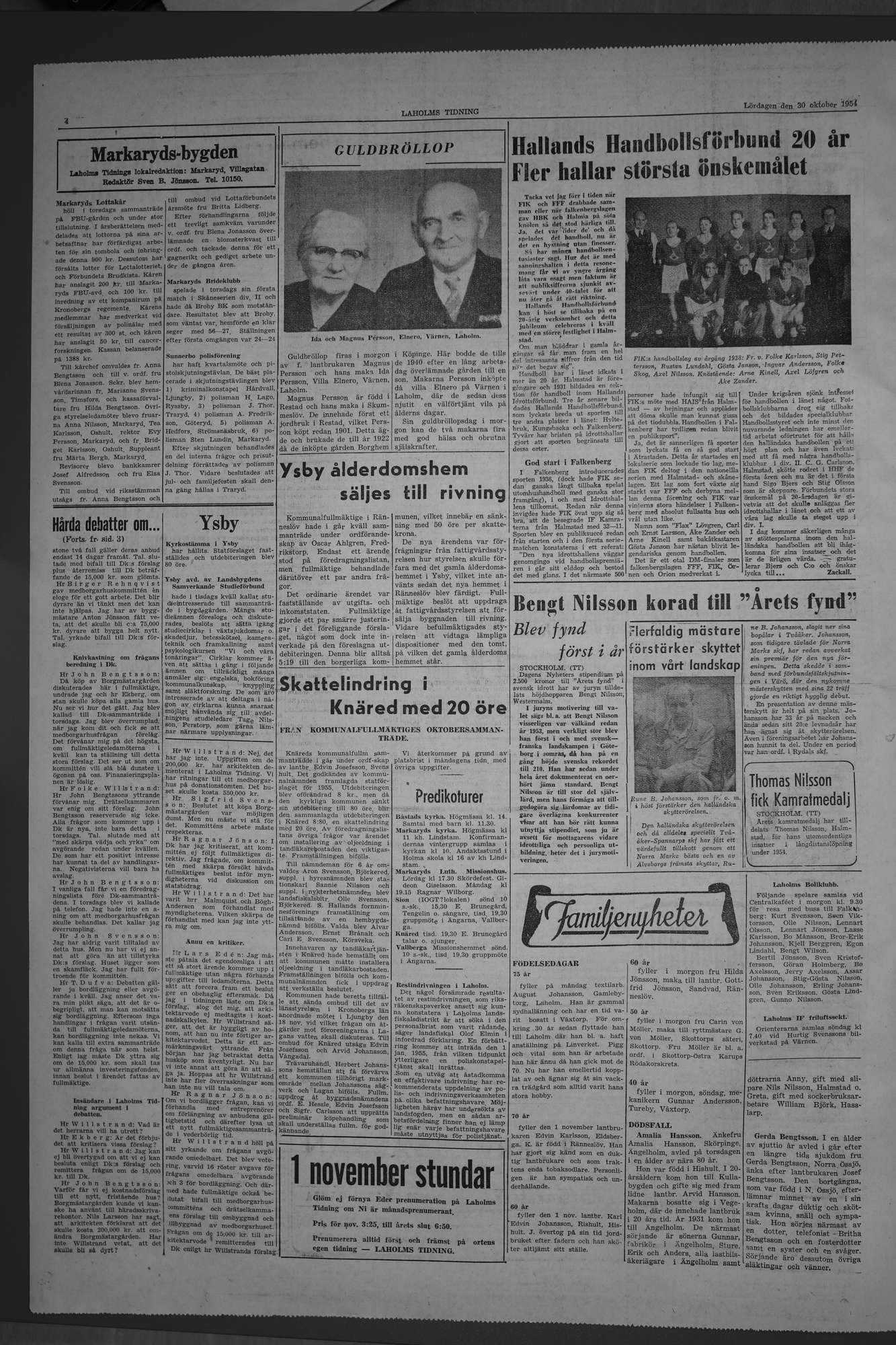 Laholms Tidning Lördag 30 oktober 1954, sida 4
