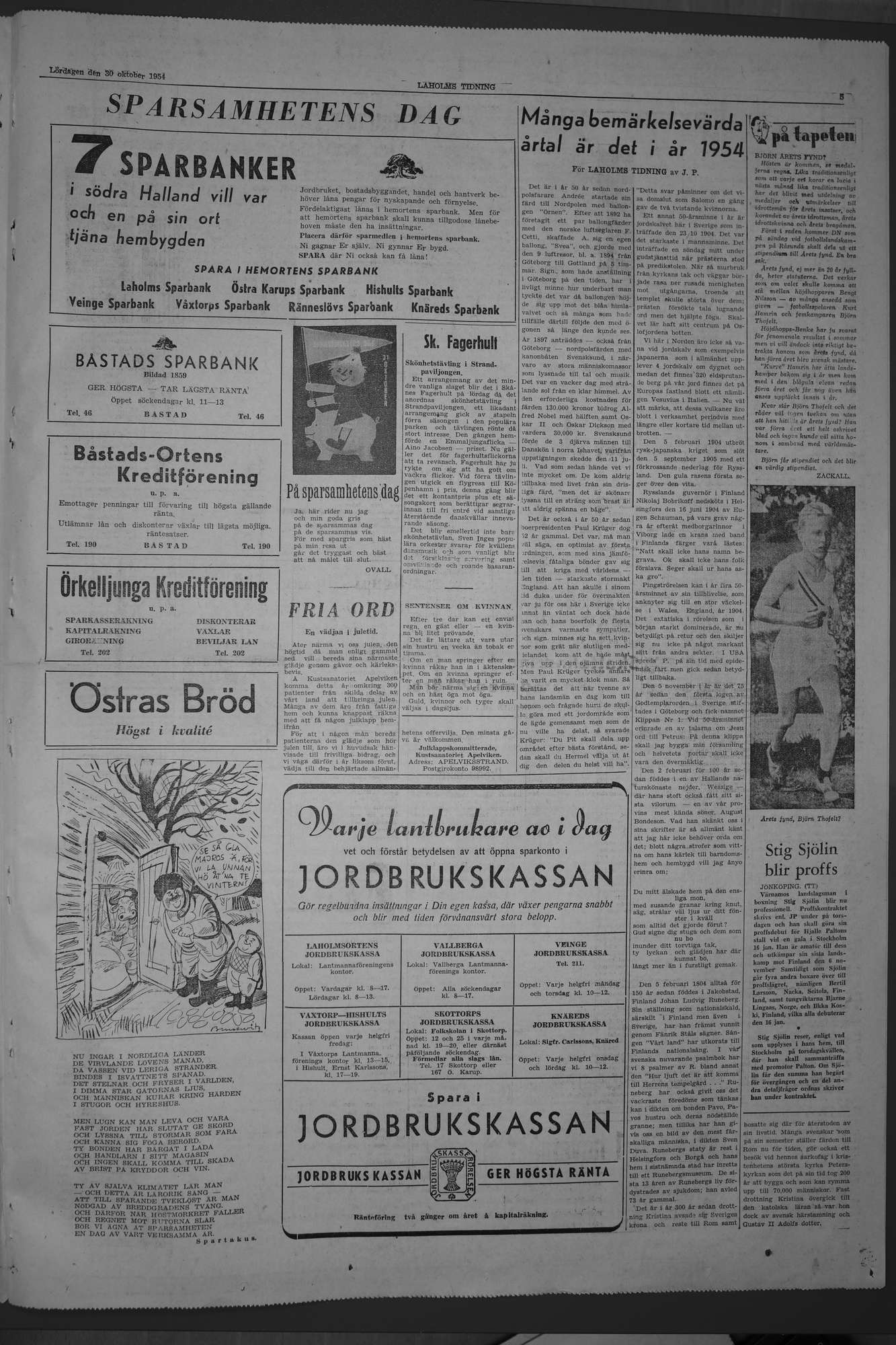 Laholms Tidning Lördag 30 oktober 1954, sida 5