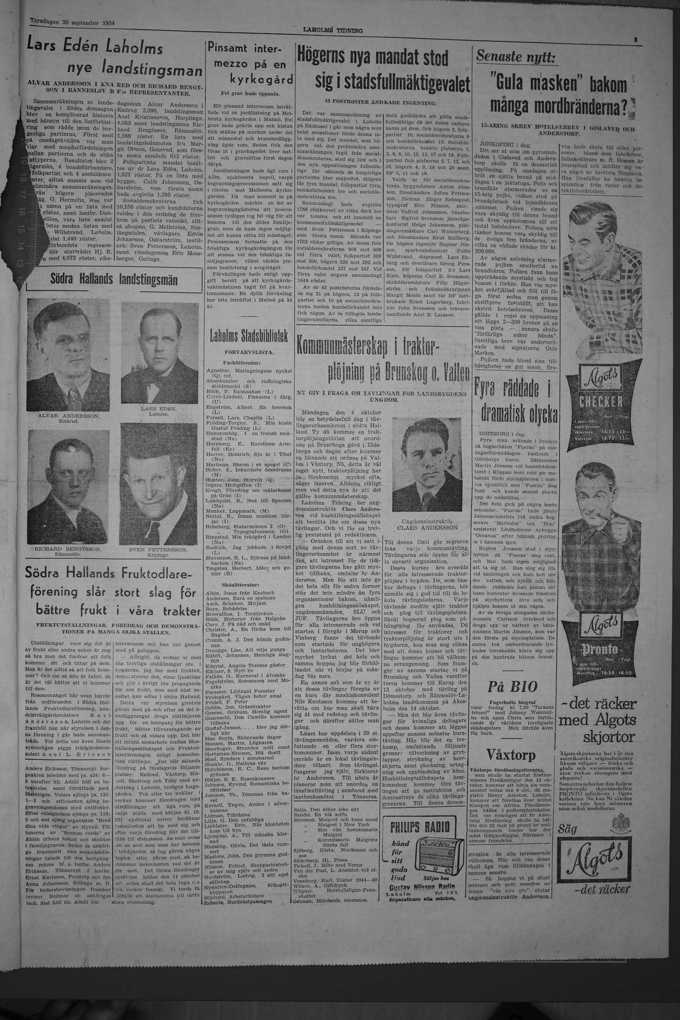 Laholms Tidning Torsdag 30 september 1954, sida 3
