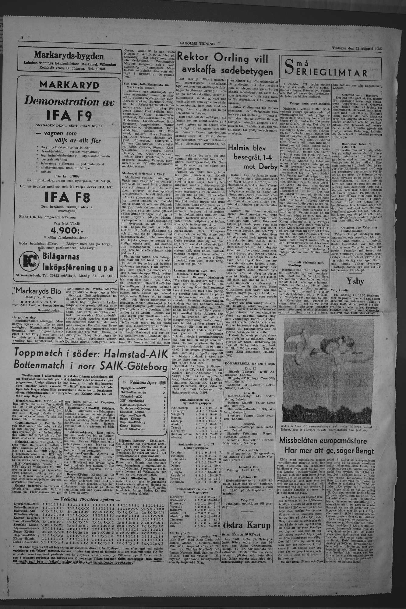 Laholms Tidning Tisdag 31 augusti 1954, sida 4