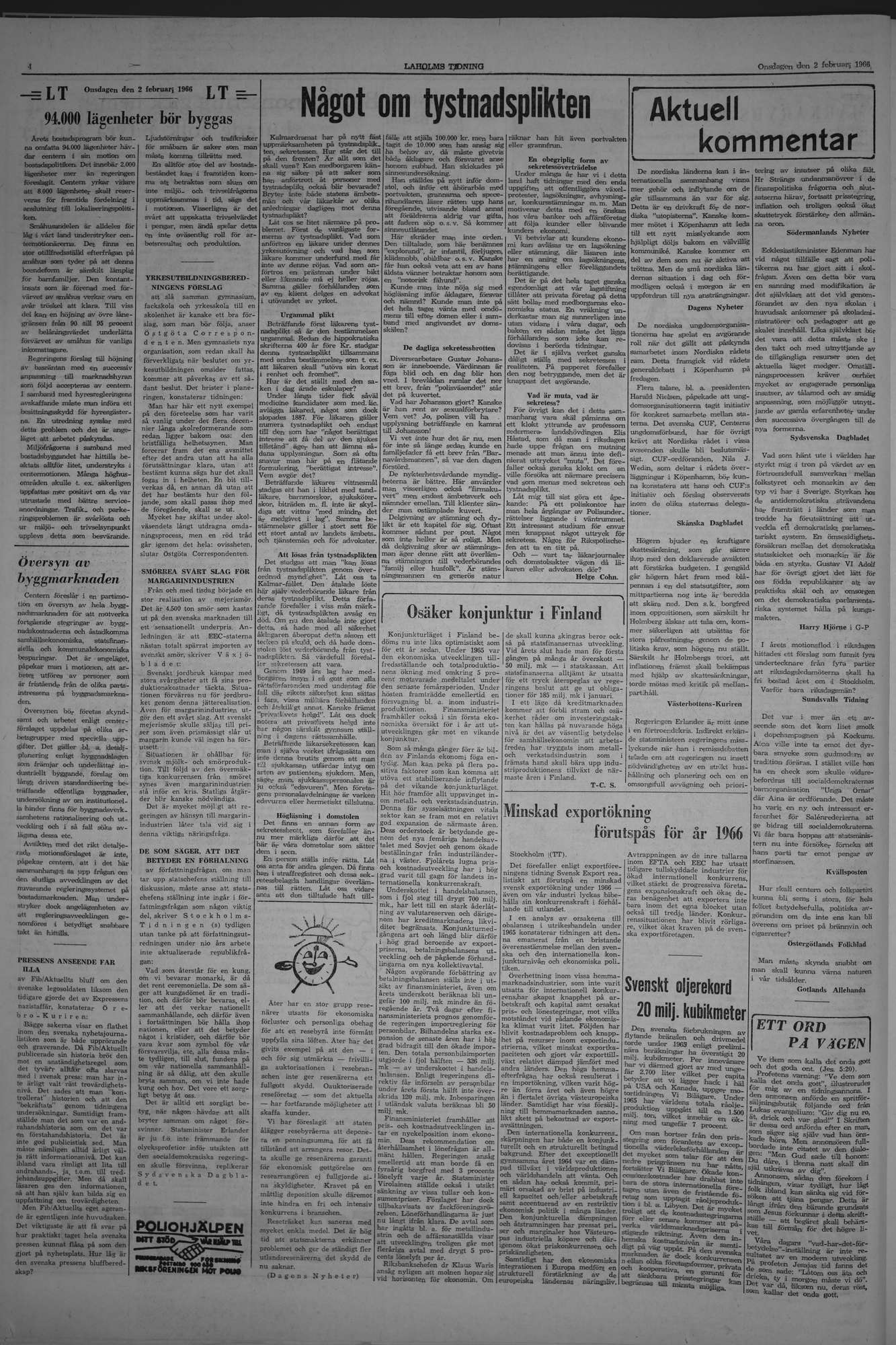 Laholms Tidning Onsdag 2 februari 1966, sida 4
