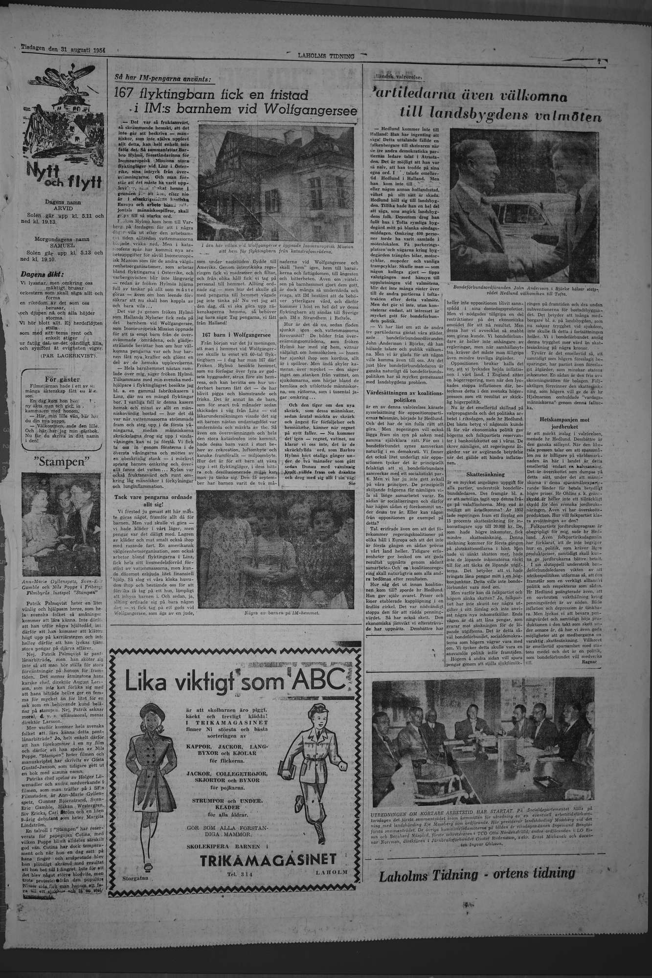 Laholms Tidning Tisdag 31 augusti 1954, sida 7