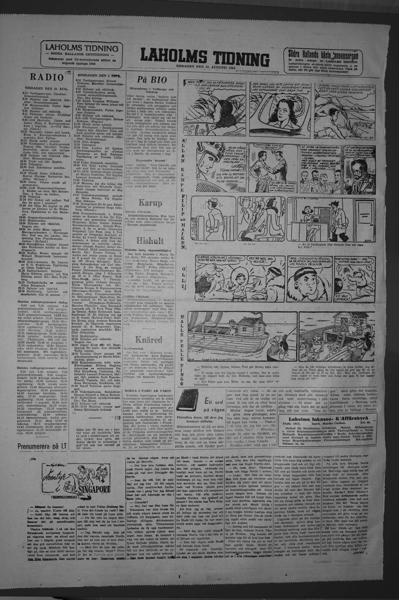 Laholms Tidning Tisdag 31 augusti 1954, sida 8