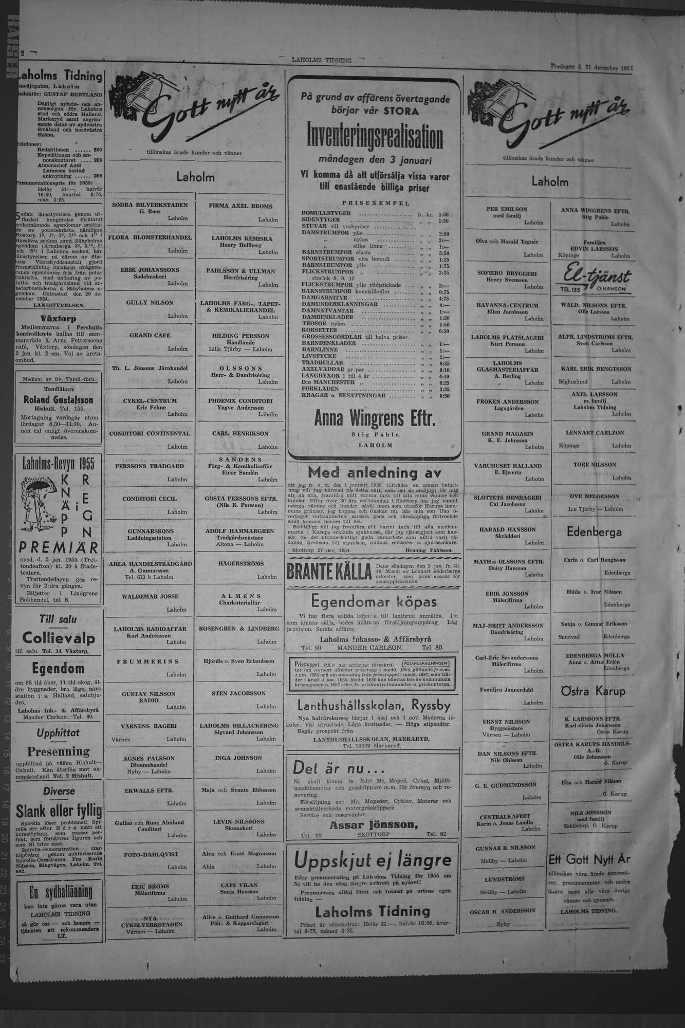 Laholms Tidning Fredag 31 december 1954, sida 2