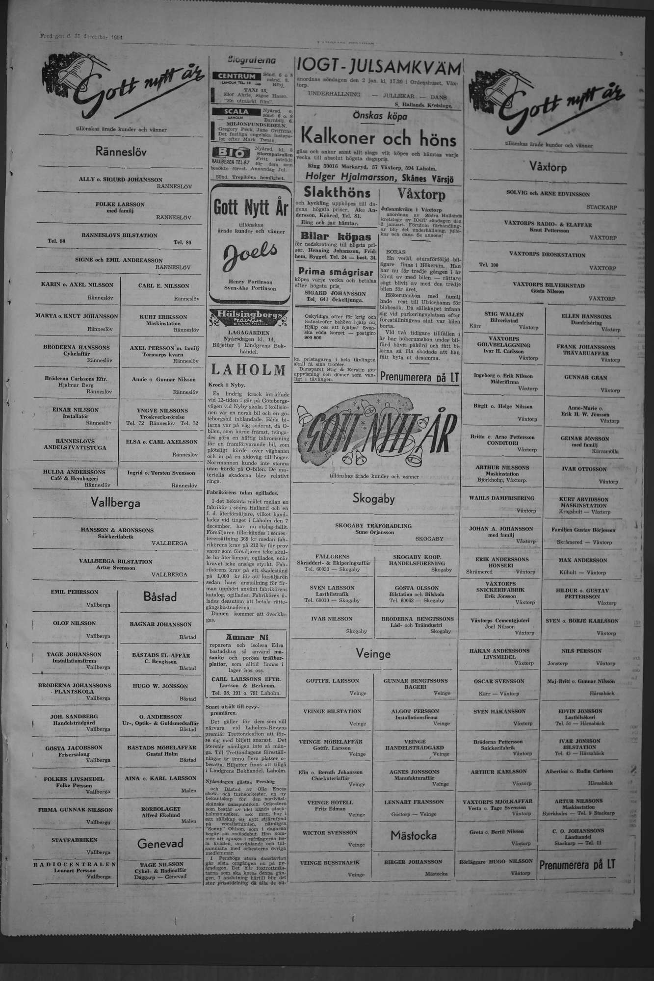 Laholms Tidning Fredag 31 december 1954, sida 3