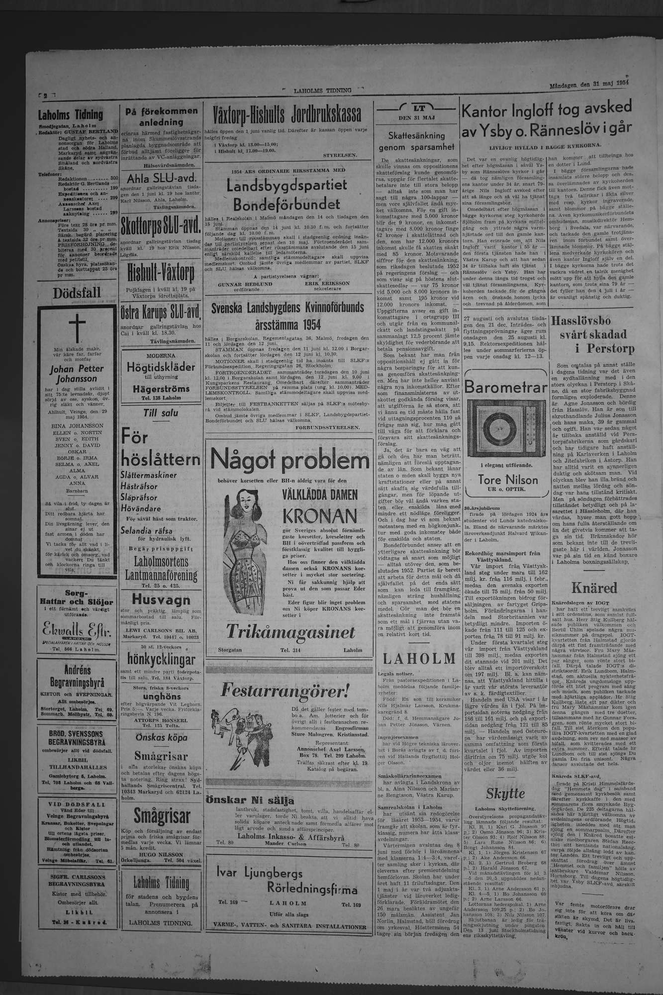 Laholms Tidning Måndag 31 maj 1954, sida 2