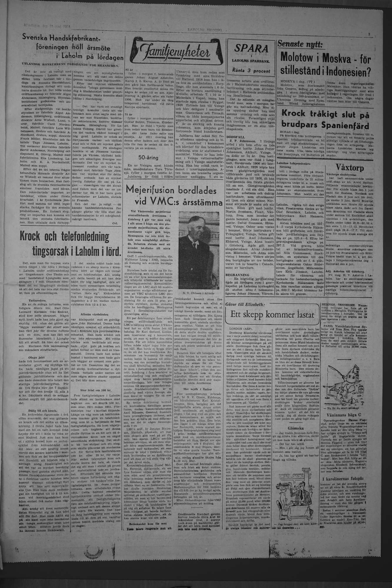 Laholms Tidning Måndag 31 maj 1954, sida 3