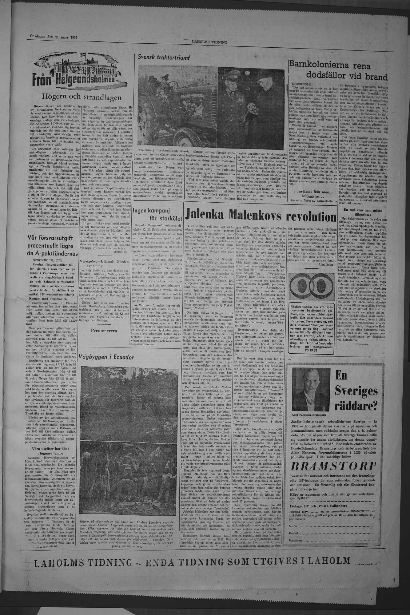 Laholms Tidning Onsdag 31 mars 1954, sida 5