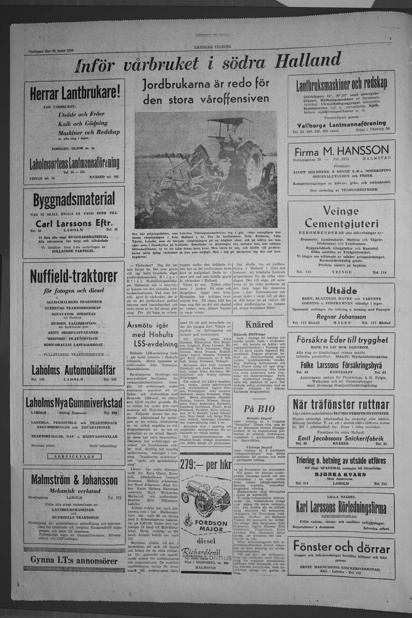 Laholms Tidning Onsdag 31 mars 1954, sida 6