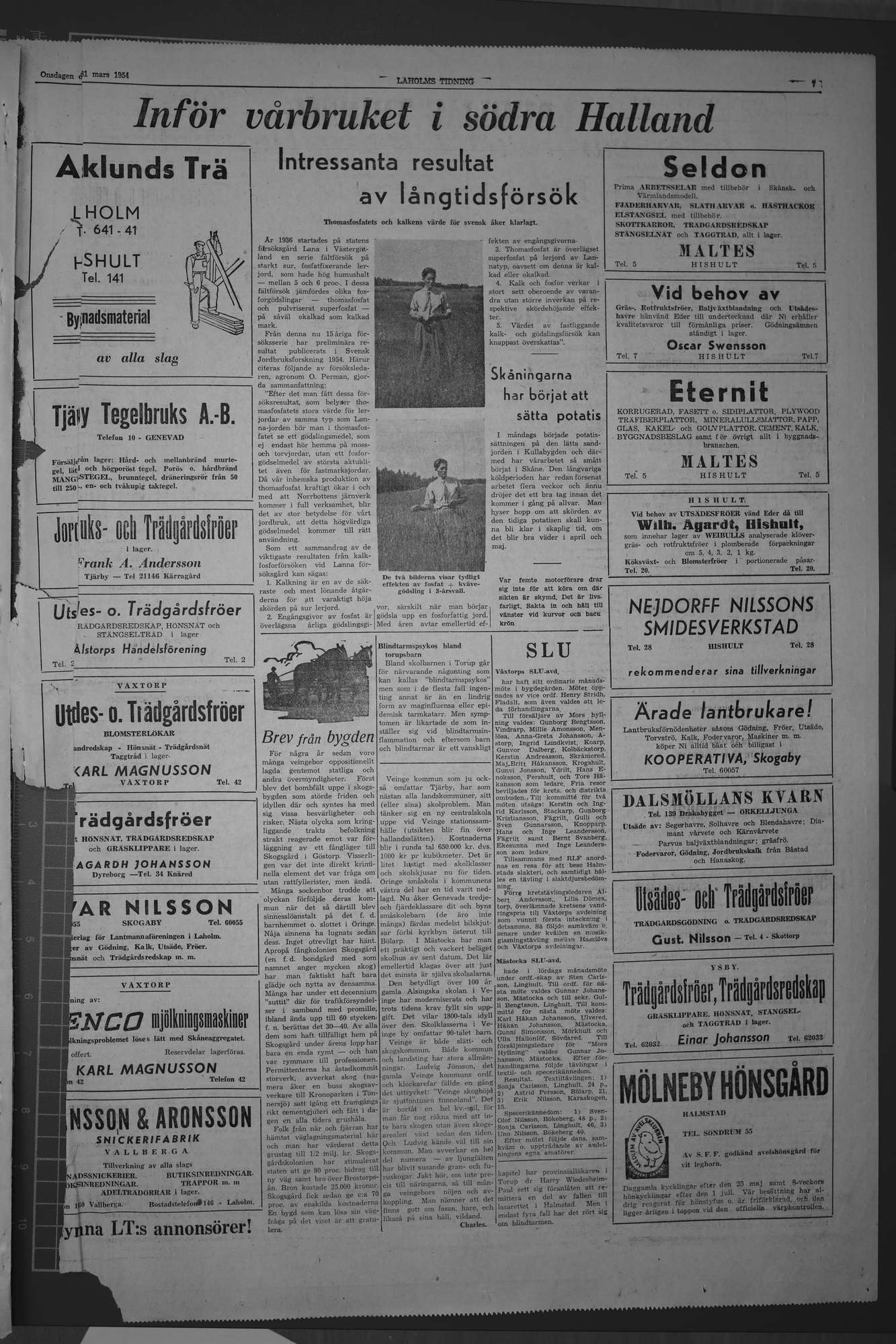 Laholms Tidning Onsdag 31 mars 1954, sida 7