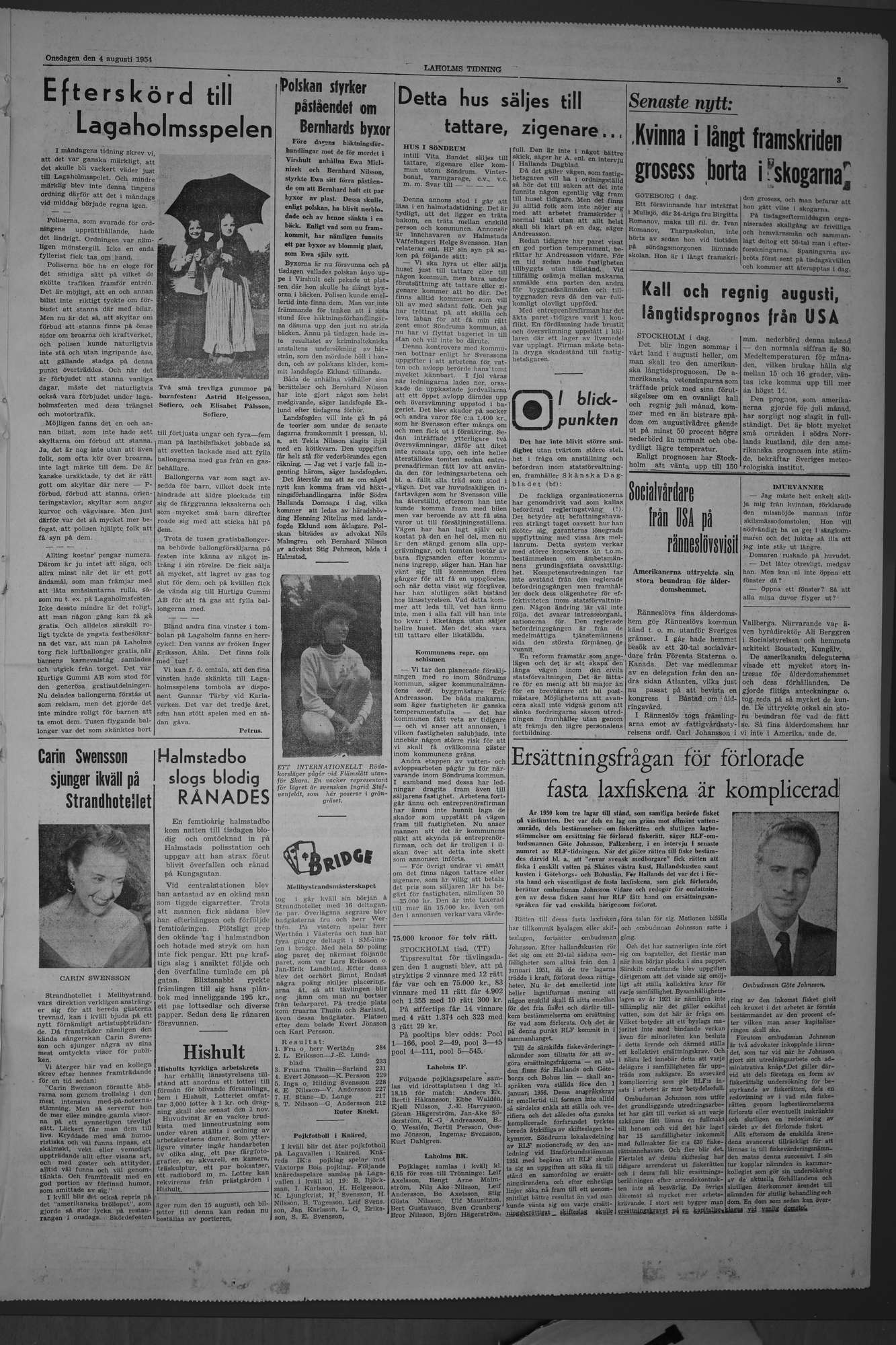 Laholms Tidning Onsdag 4 augusti 1954, sida 3