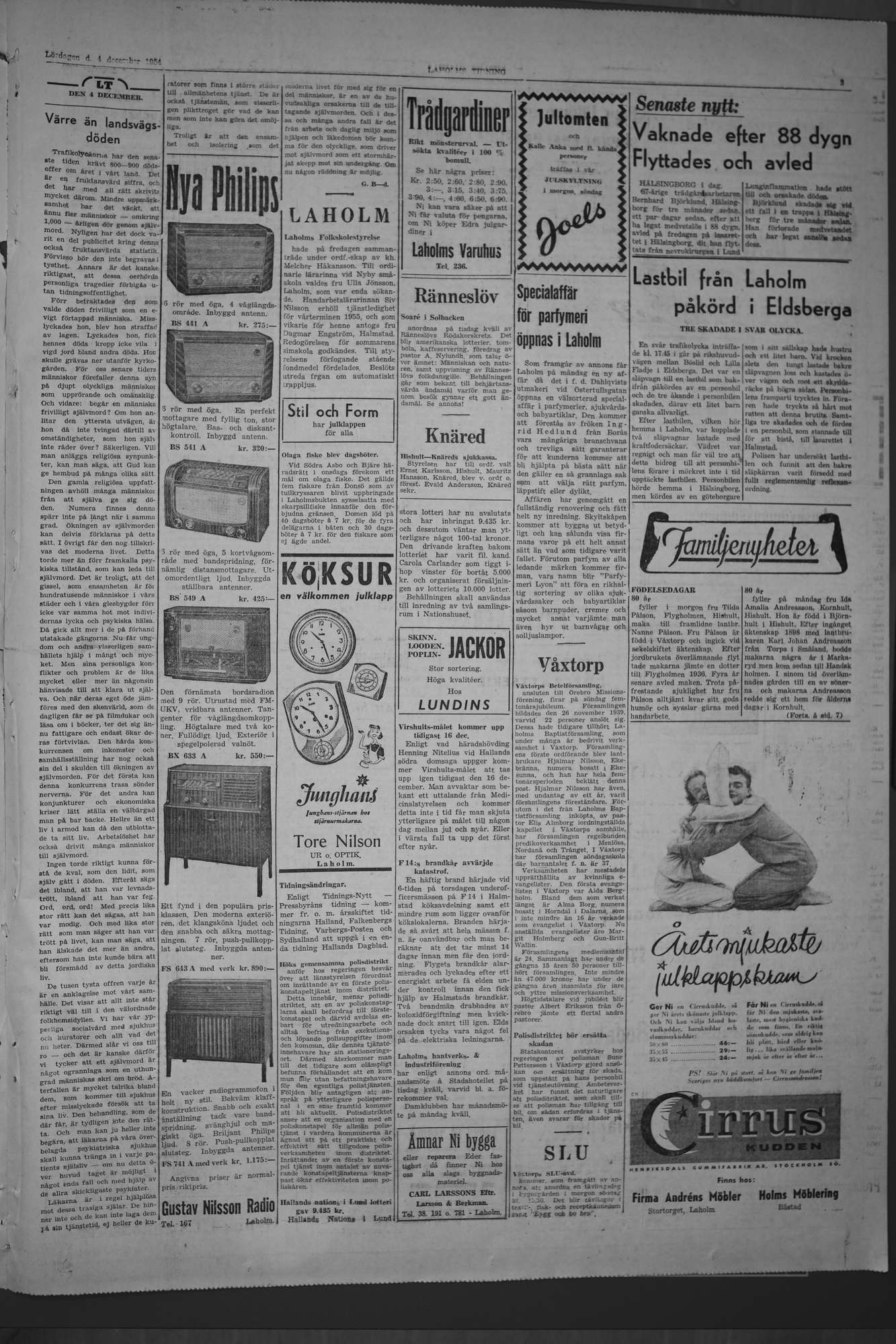 Laholms Tidning Lördag 4 december 1954, sida 3