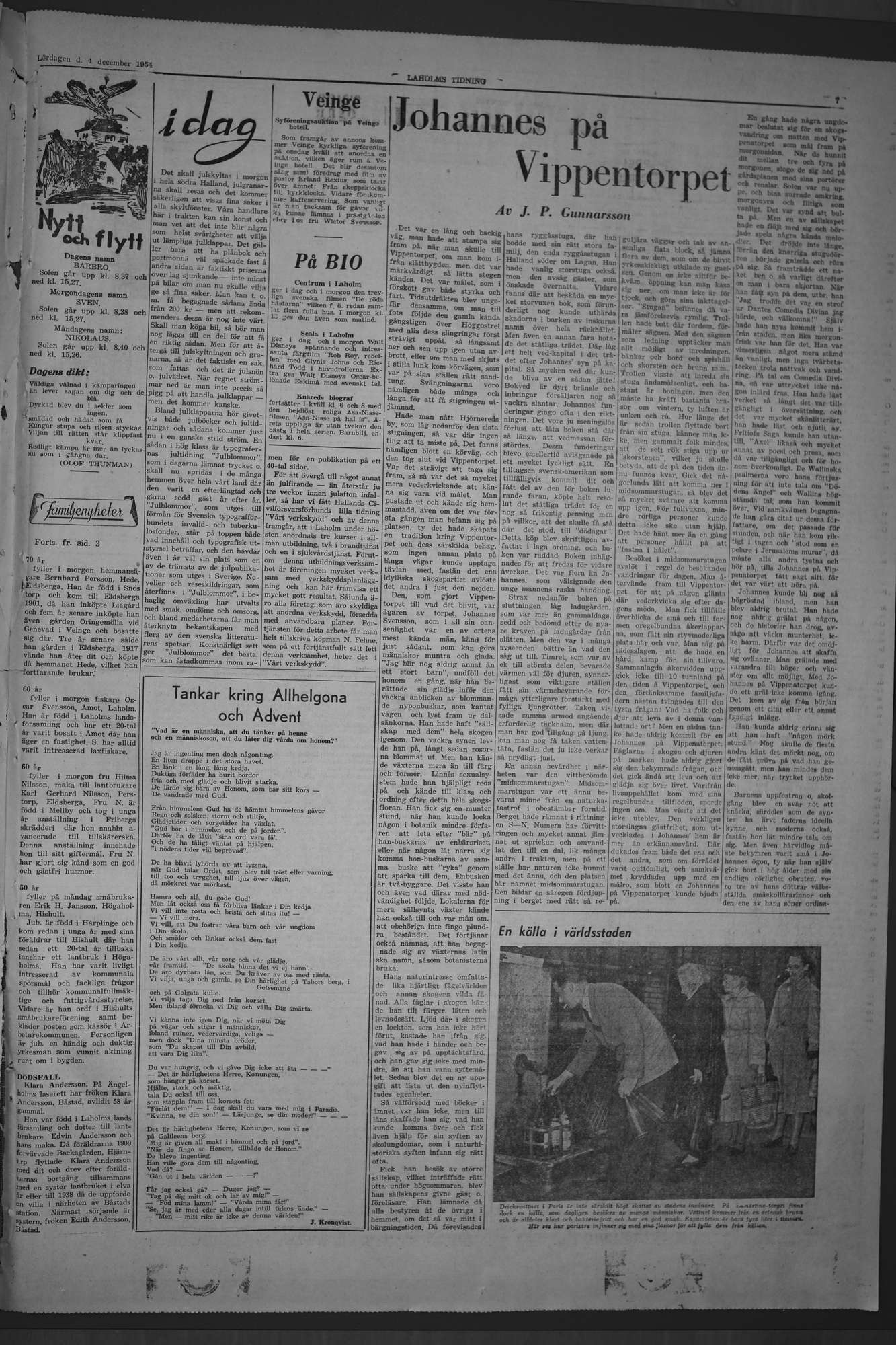 Laholms Tidning Lördag 4 december 1954, sida 7