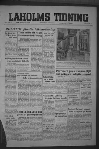 Förstasidan, Torsdag 4 februari 1954