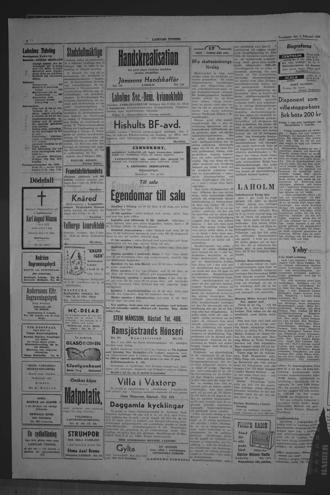 Laholms Tidning Torsdag 4 februari 1954, sida 2