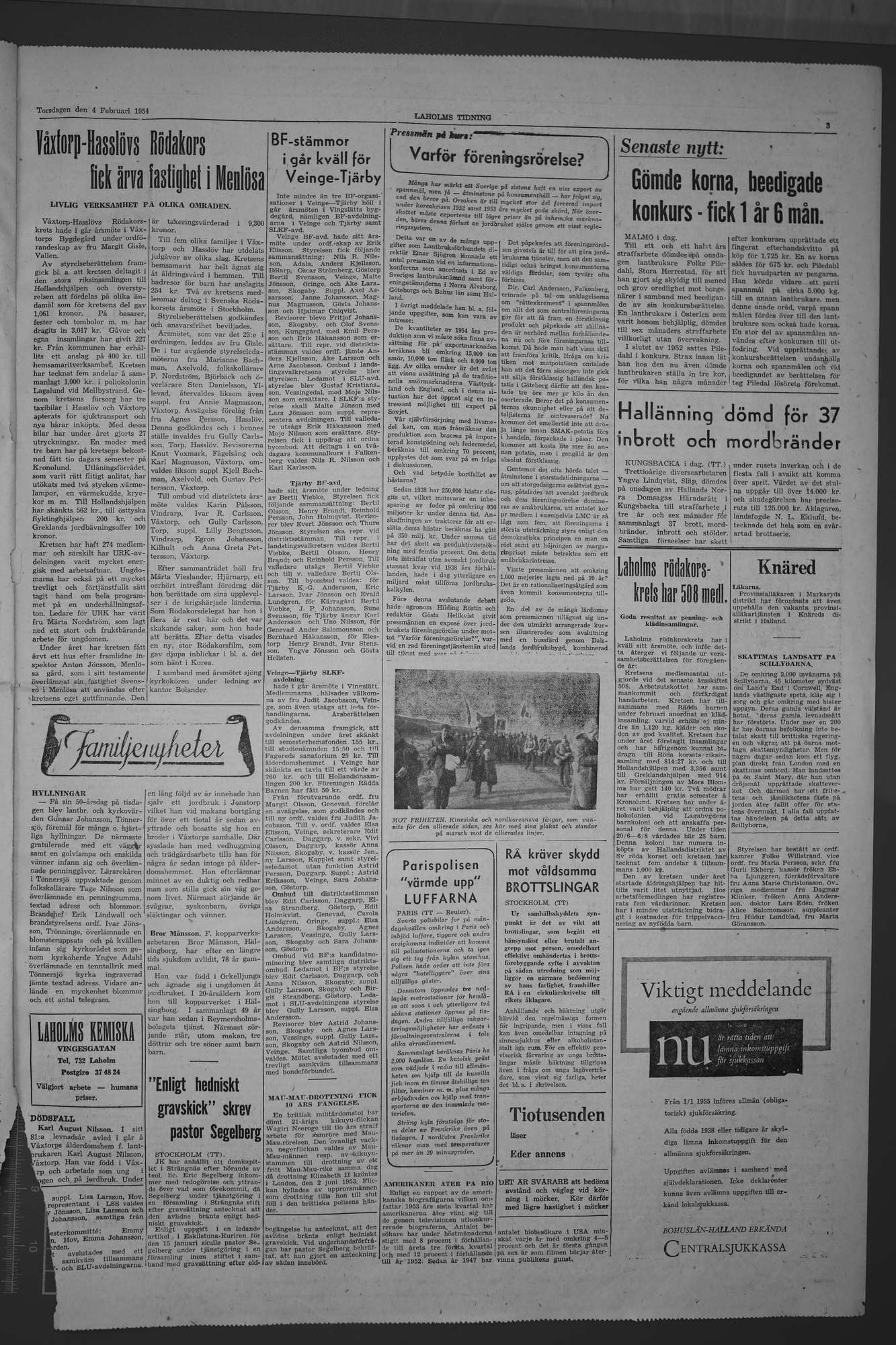 Laholms Tidning Torsdag 4 februari 1954, sida 3