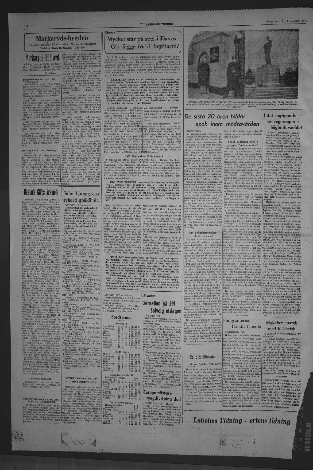 Laholms Tidning Torsdag 4 februari 1954, sida 4