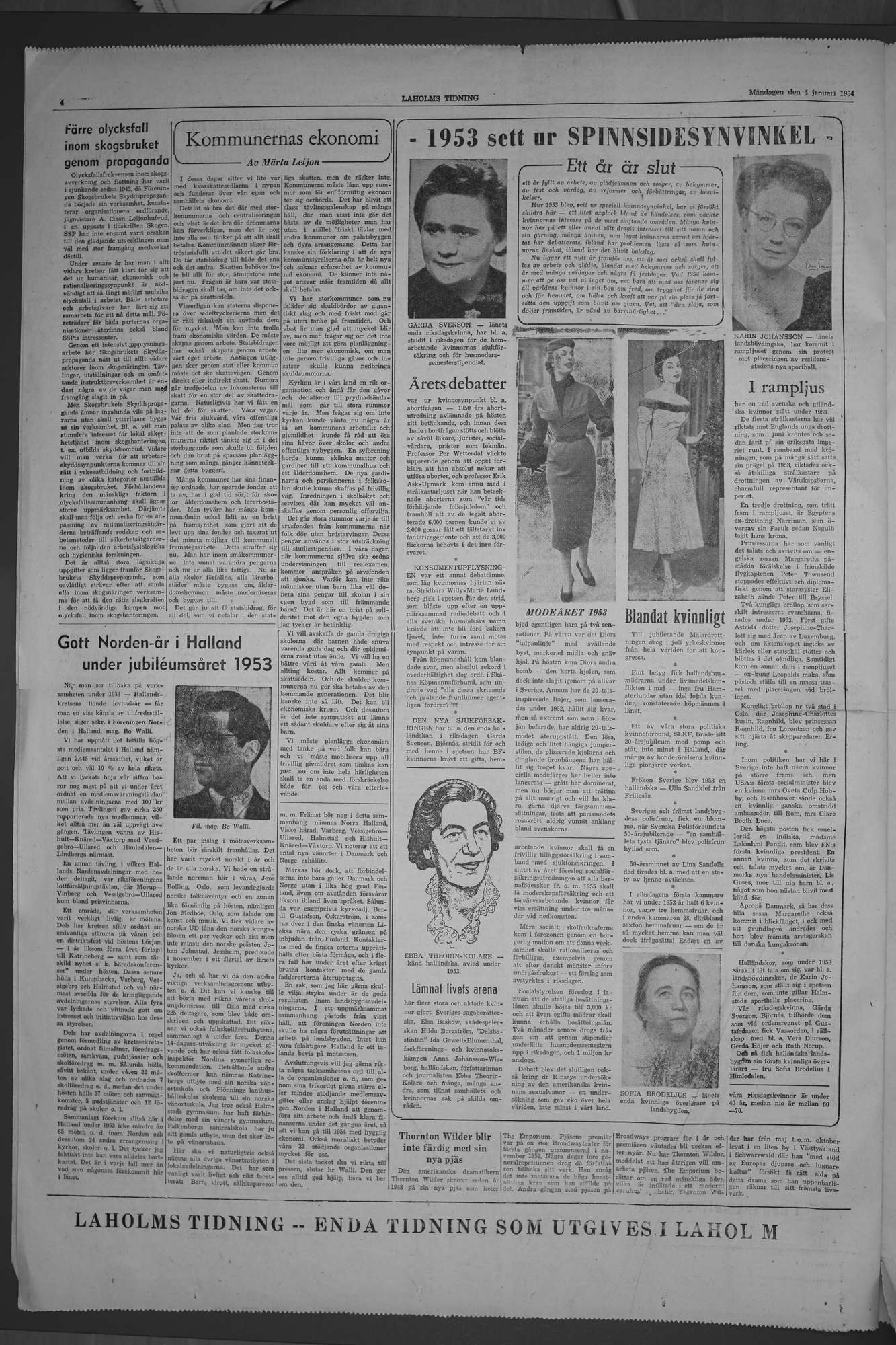 Laholms Tidning Måndag 4 januari 1954, sida 4
