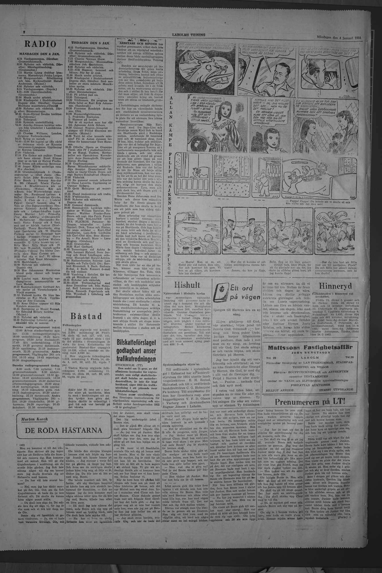 Laholms Tidning Måndag 4 januari 1954, sida 8