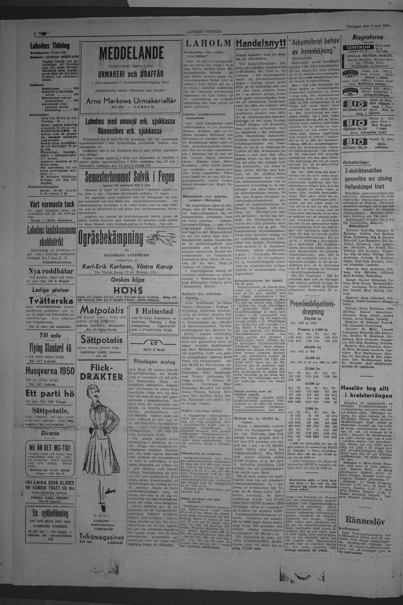 Laholms Tidning Tisdag 4 maj 1954, sida 2