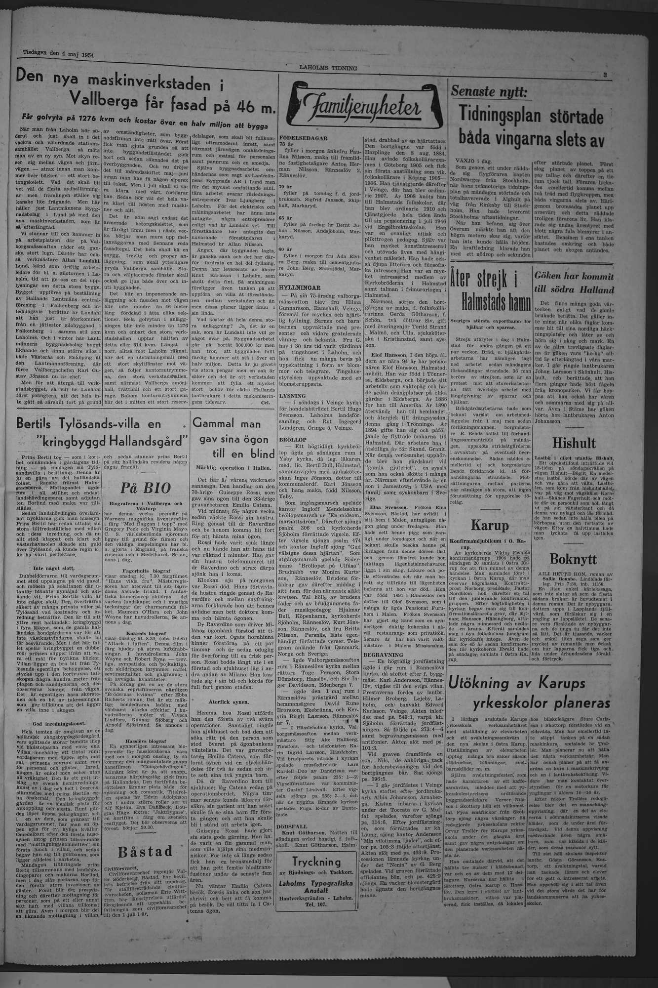 Laholms Tidning Tisdag 4 maj 1954, sida 3
