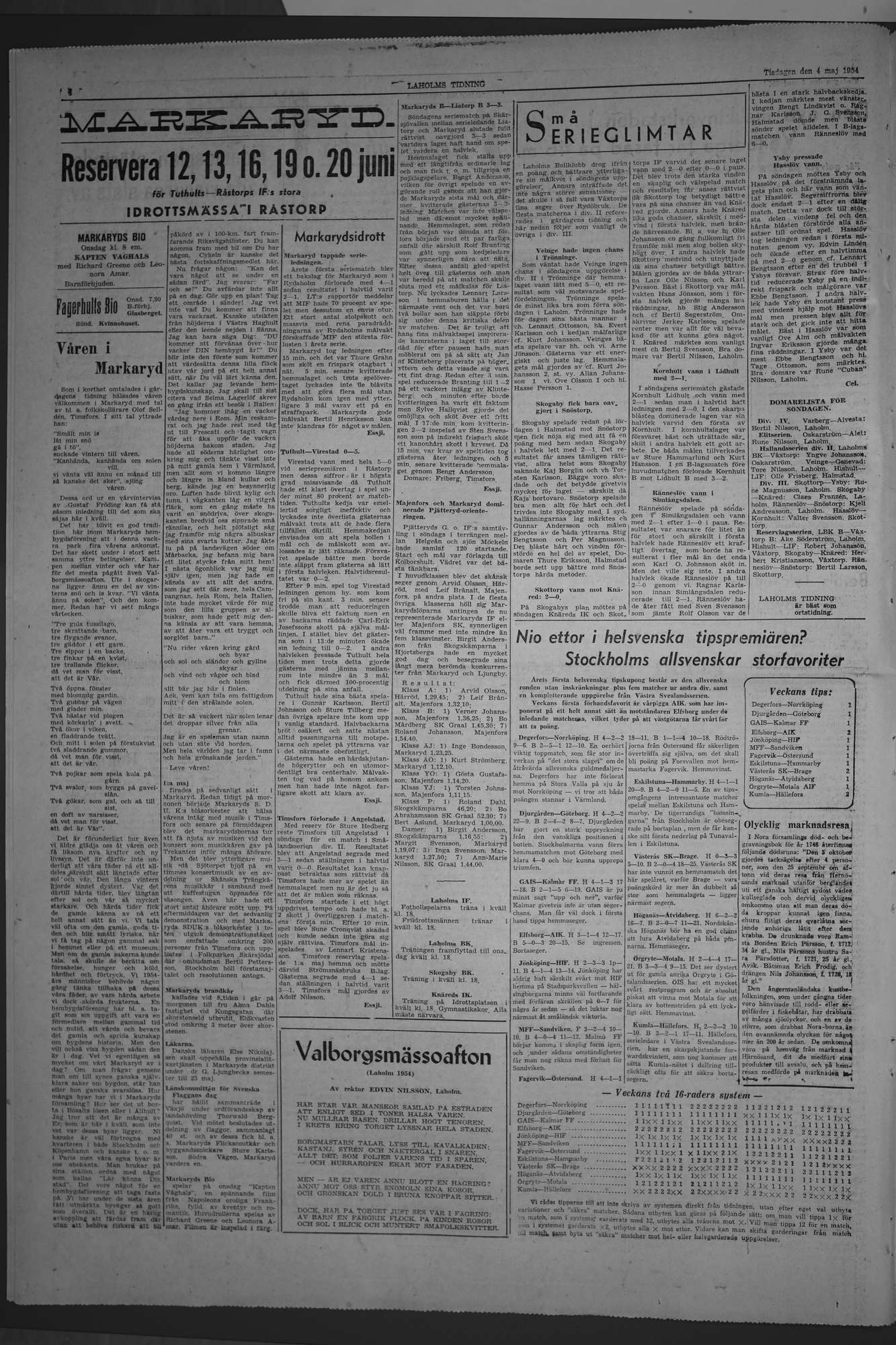 Laholms Tidning Tisdag 4 maj 1954, sida 4