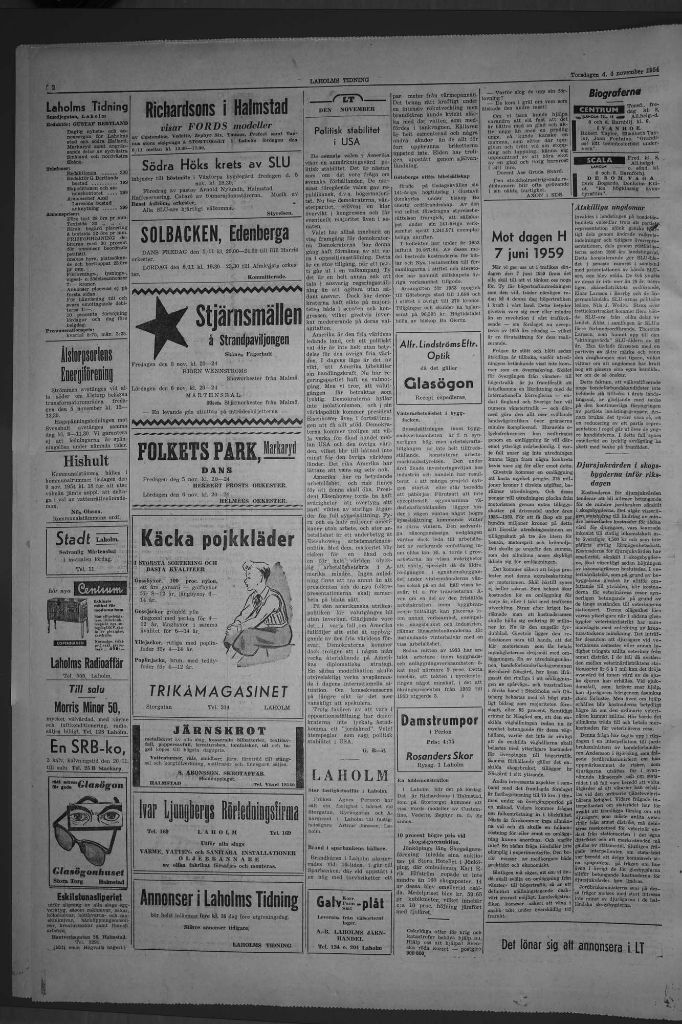 Laholms Tidning Torsdag 4 november 1954, sida 2