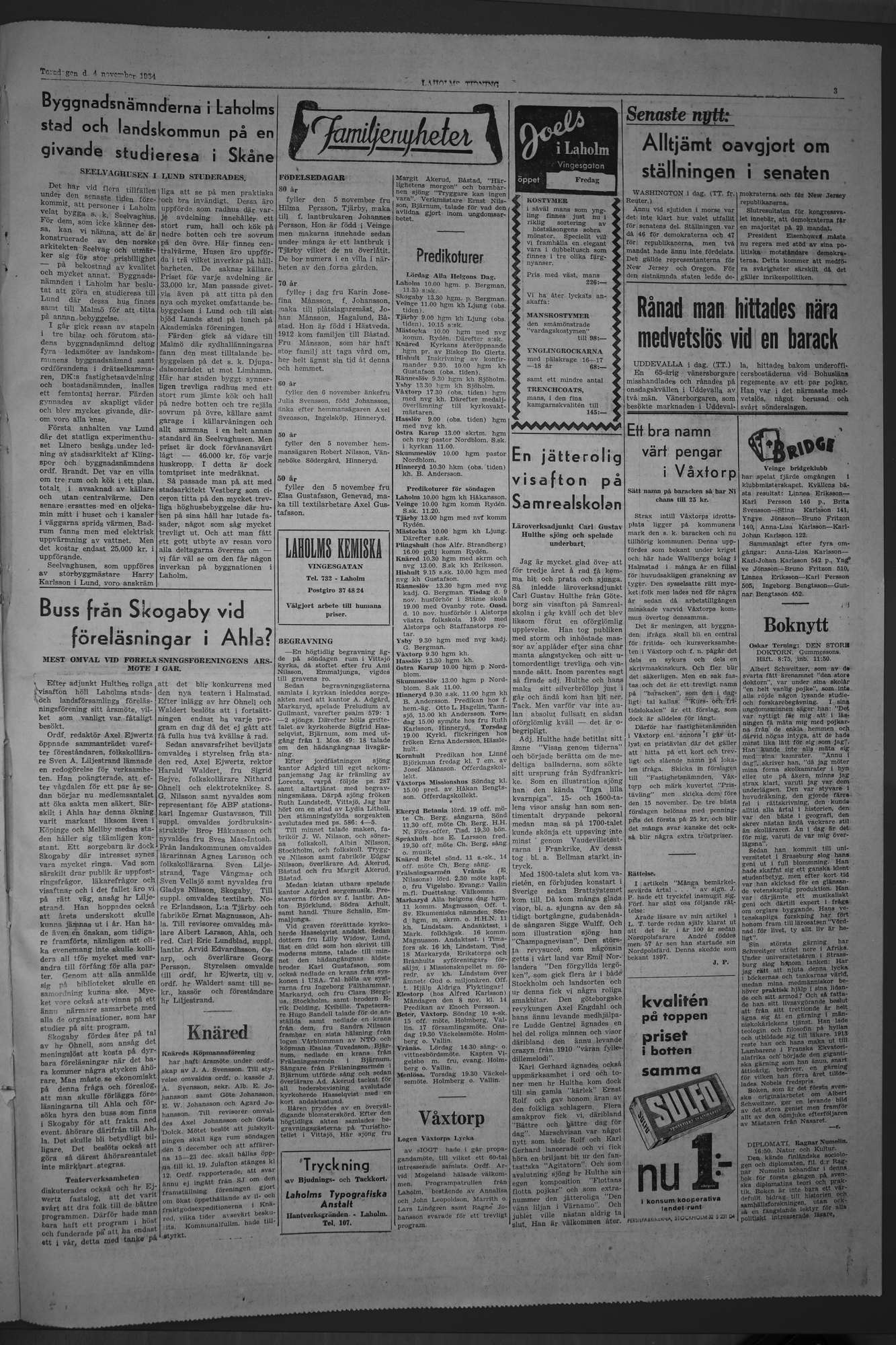 Laholms Tidning Torsdag 4 november 1954, sida 3