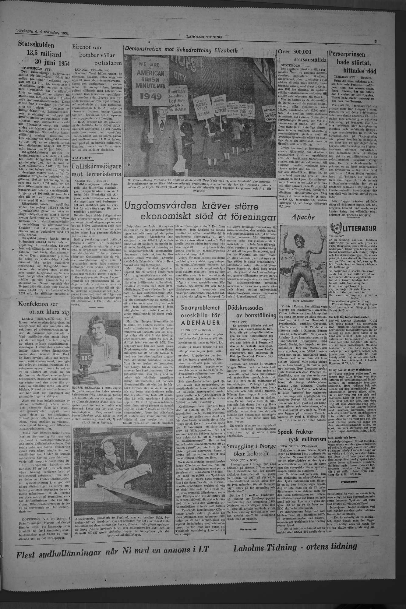 Laholms Tidning Torsdag 4 november 1954, sida 5