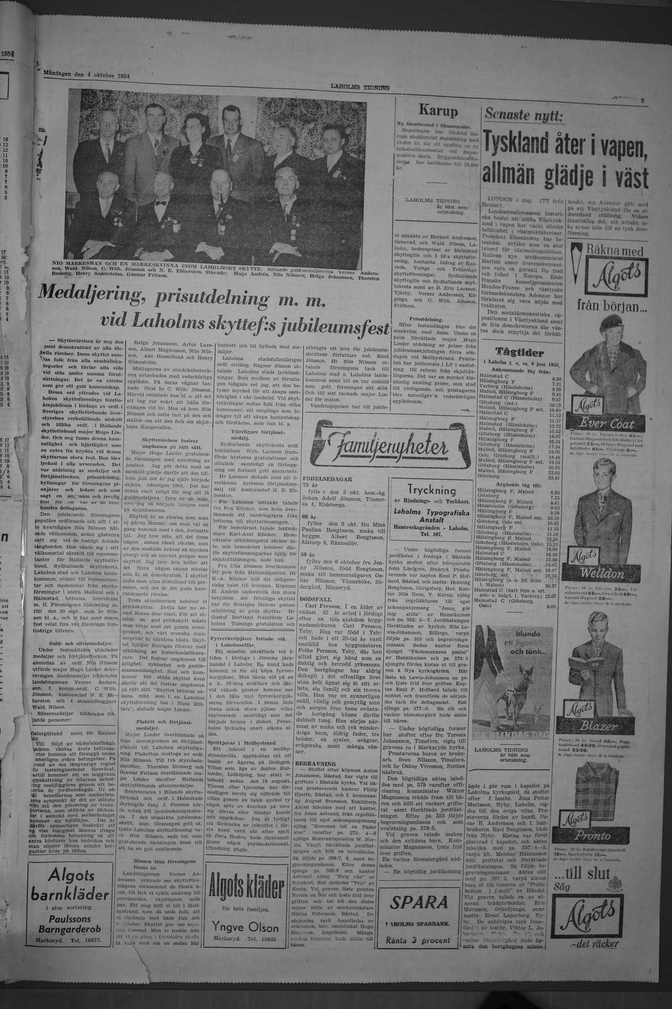 Laholms Tidning Måndag 4 oktober 1954, sida 3