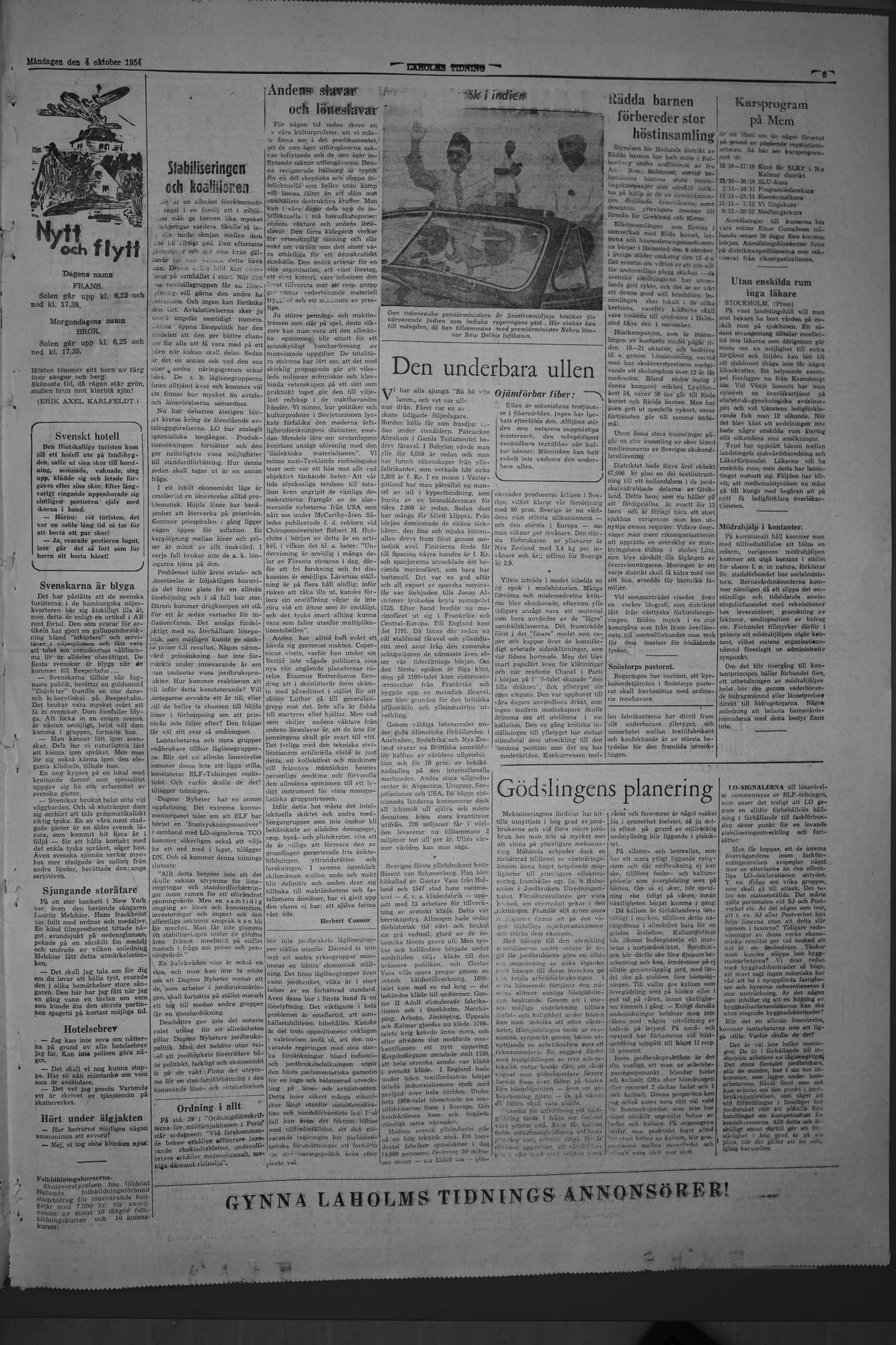Laholms Tidning Måndag 4 oktober 1954, sida 5