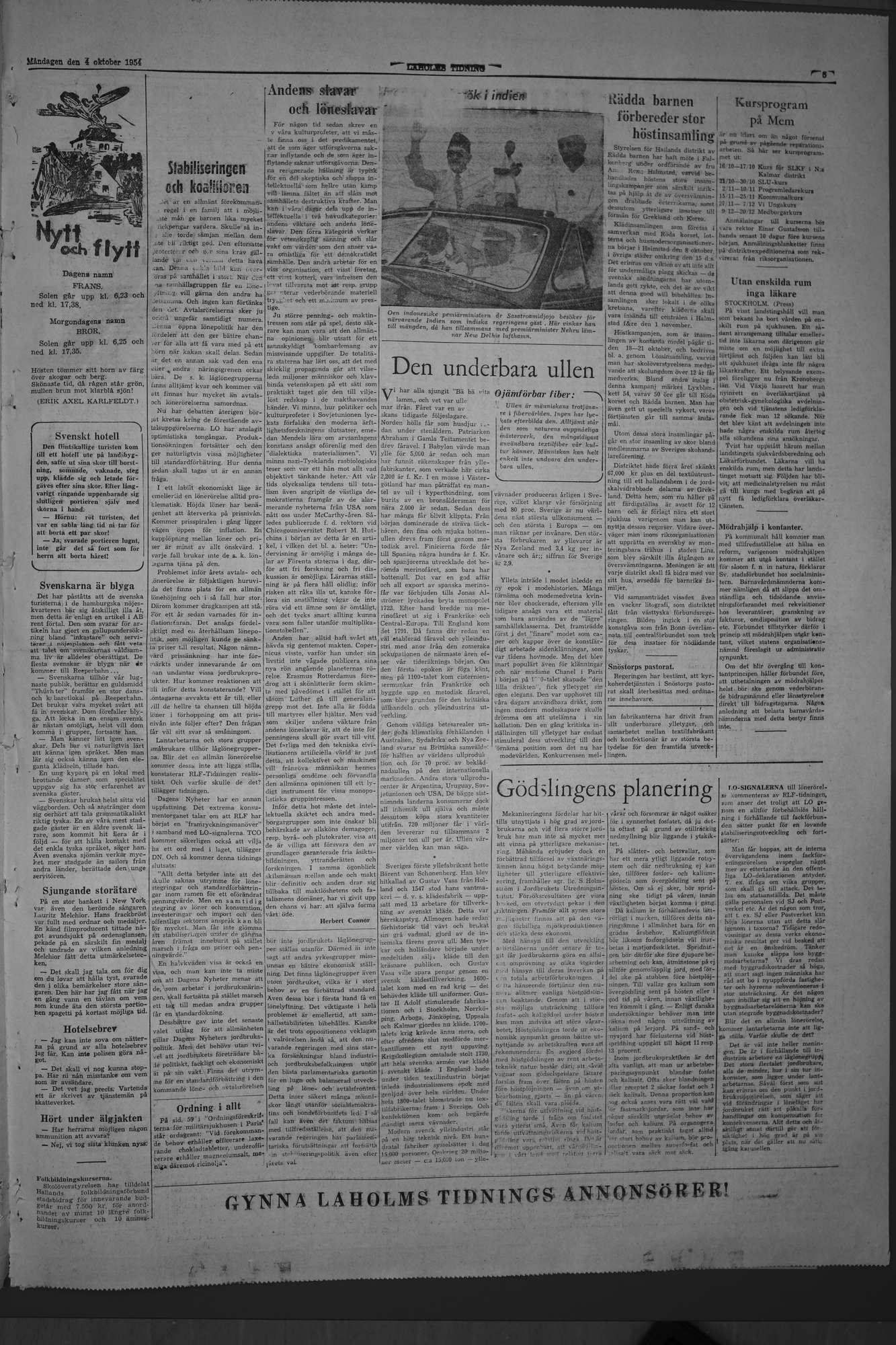 Laholms Tidning Måndag 4 oktober 1954, sida 6