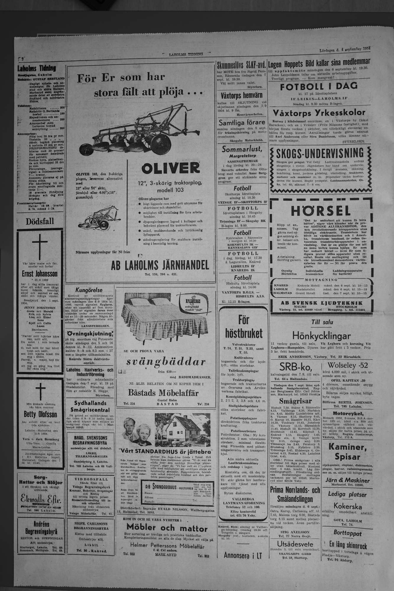 Laholms Tidning Lördag 4 september 1954, sida 2