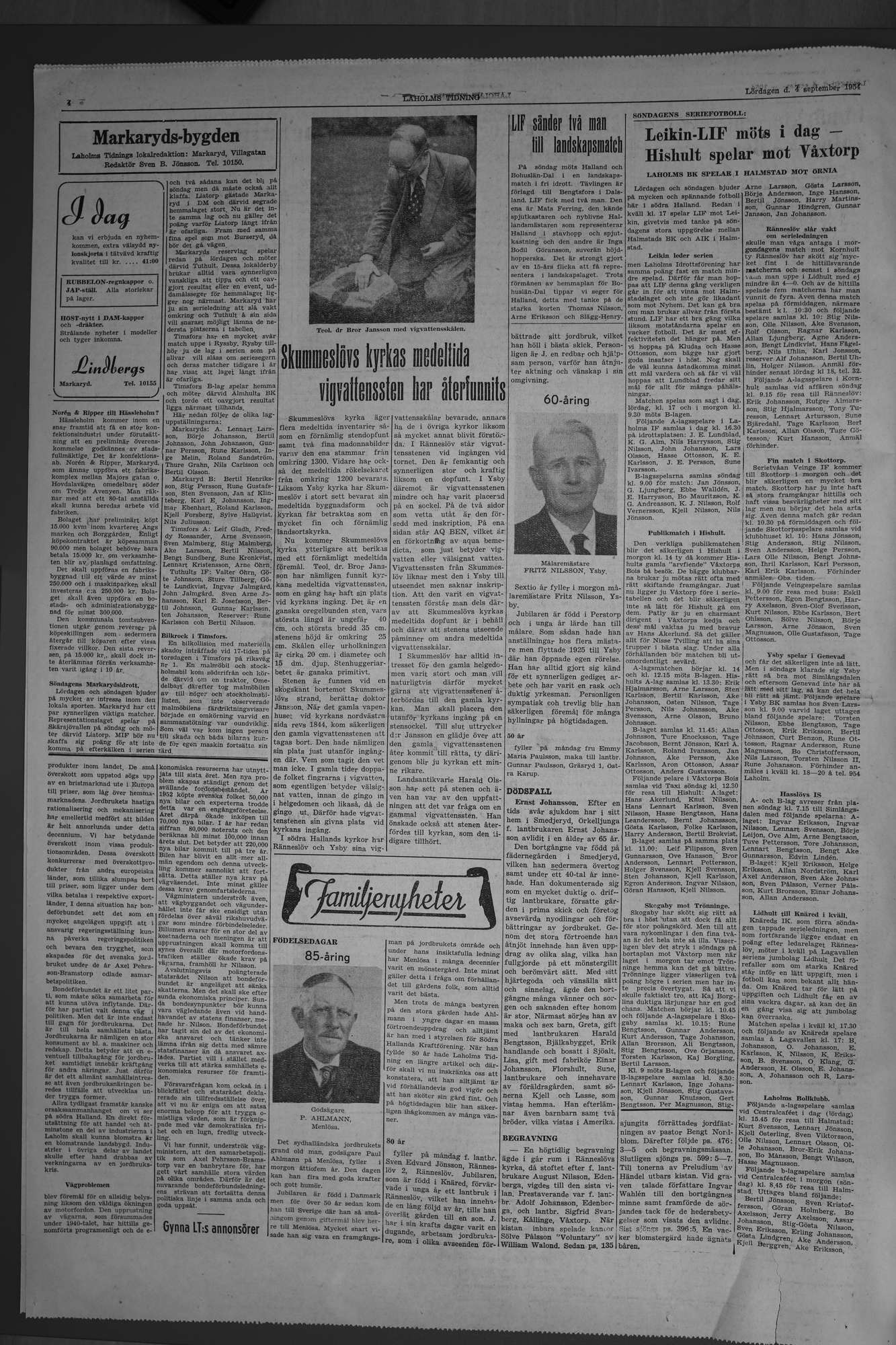 Laholms Tidning Lördag 4 september 1954, sida 4