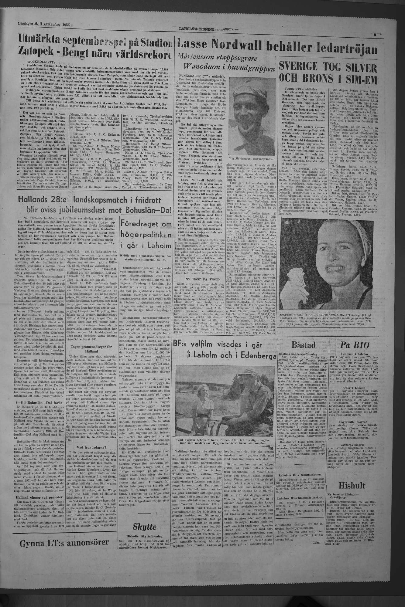 Laholms Tidning Lördag 4 september 1954, sida 5